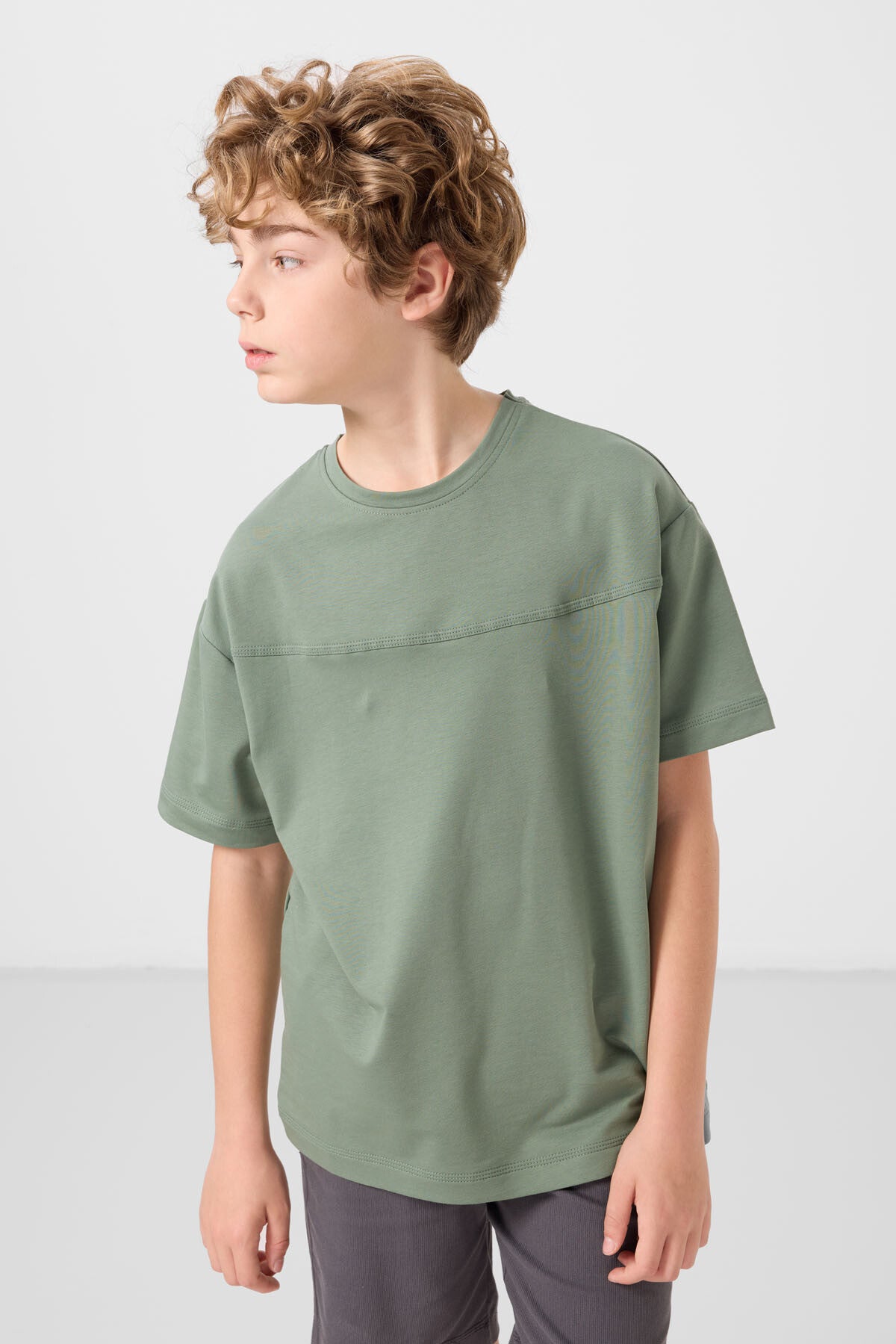 Light green anthracite cotton oversize fit woven lightweight elastic Chino shorts set - 11279