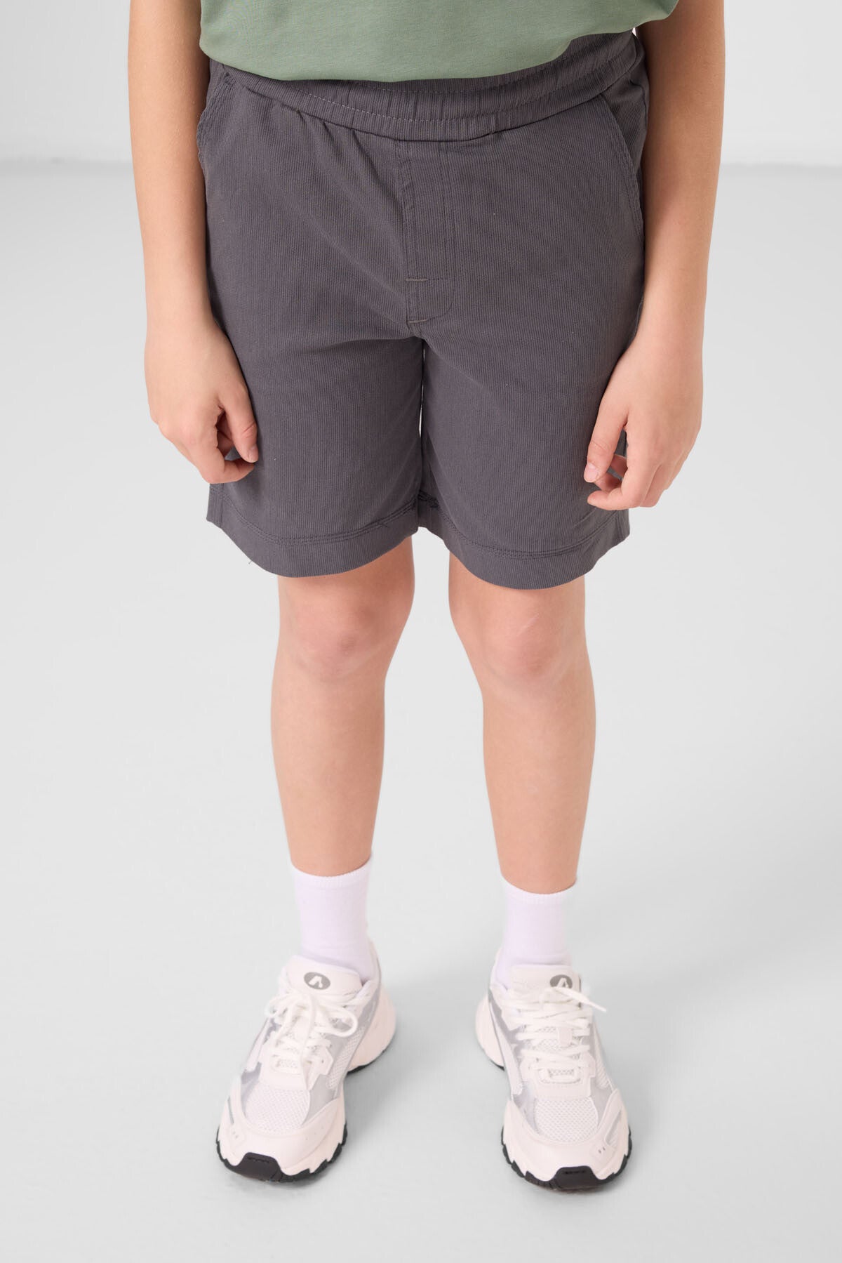 Light green anthracite cotton oversize fit woven lightweight elastic Chino shorts set - 11279
