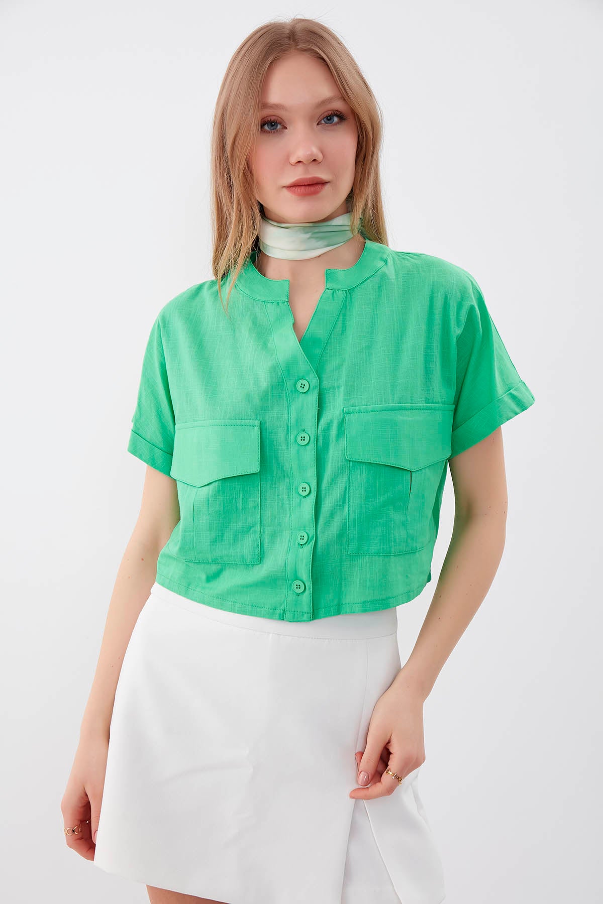 VISON CROP SHIRT WITH COVERED POCKET
