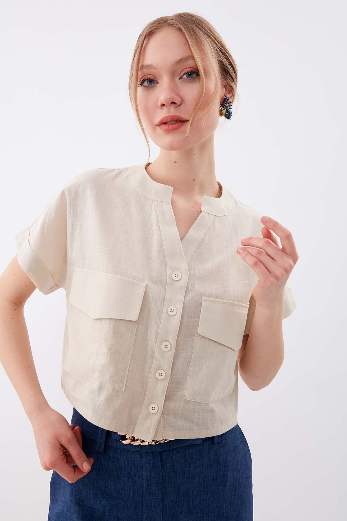VISON CROP SHIRT WITH COVERED POCKET