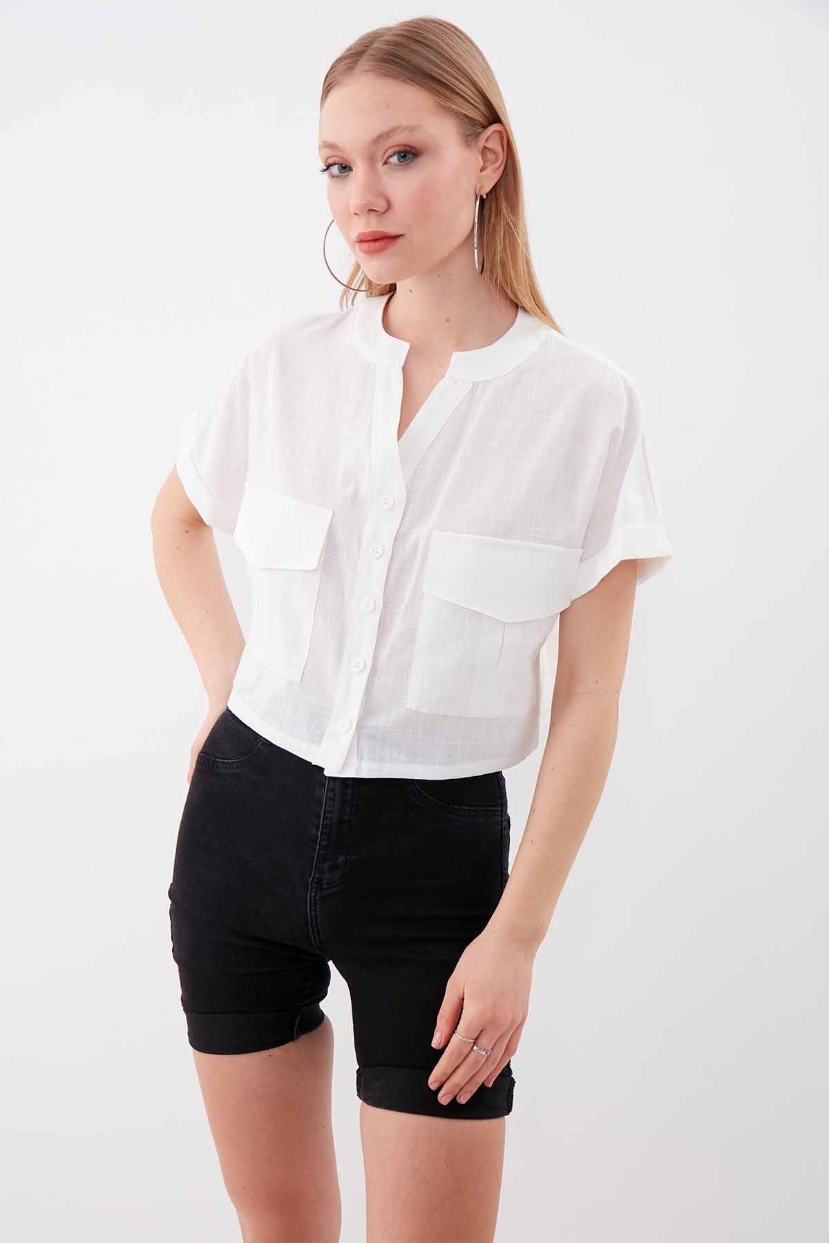 VISON CROP SHIRT WITH COVERED POCKET