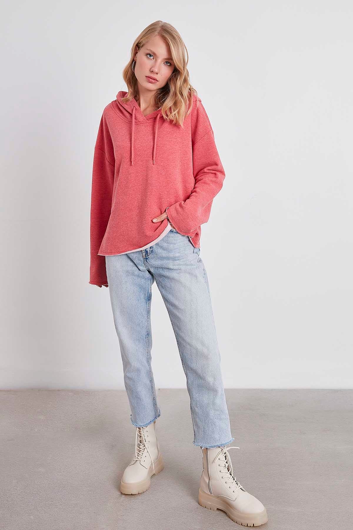 HOODED THREE-STRAND LOOSE SWEATSHIRT