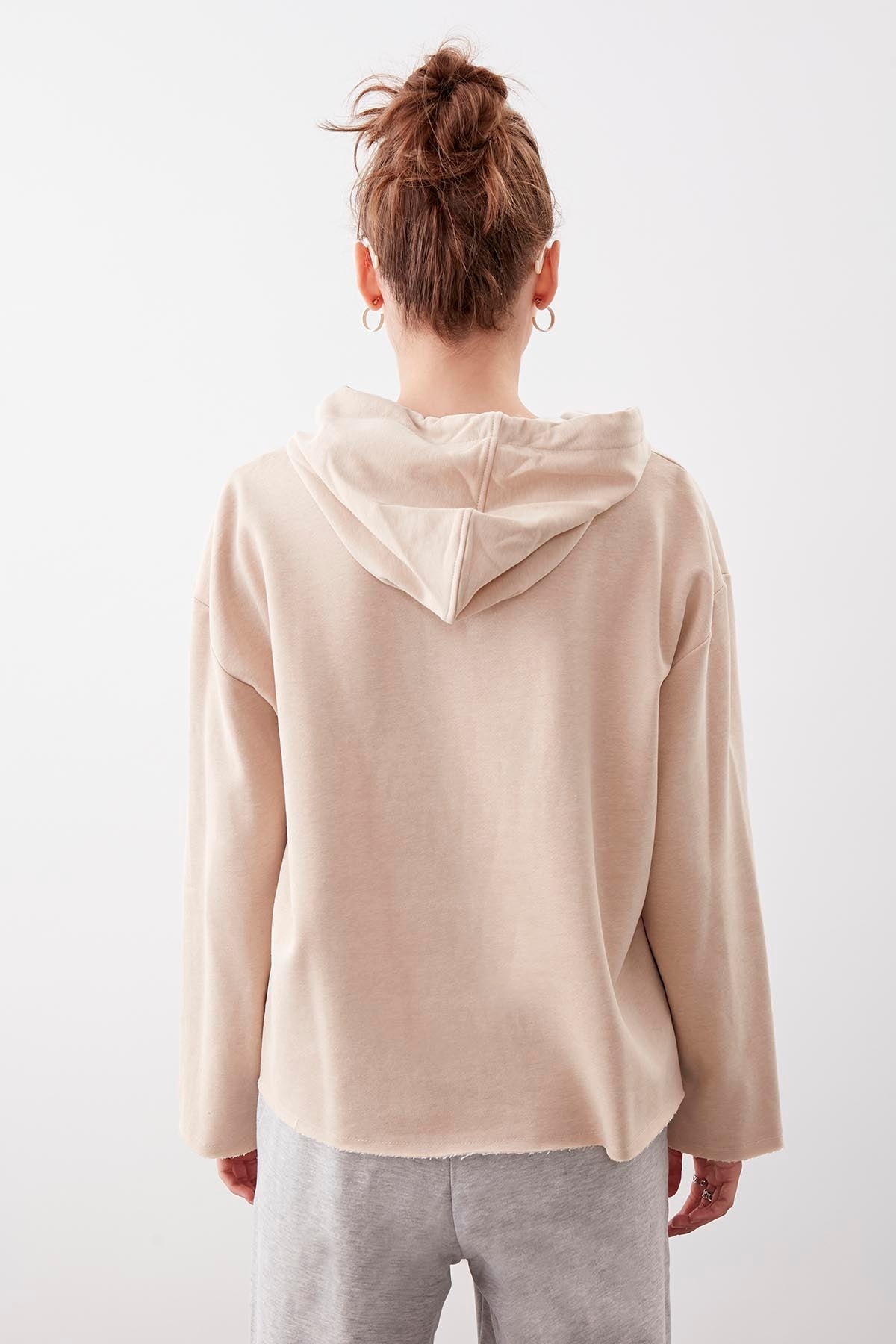 HOODED THREE-STRAND LOOSE SWEATSHIRT