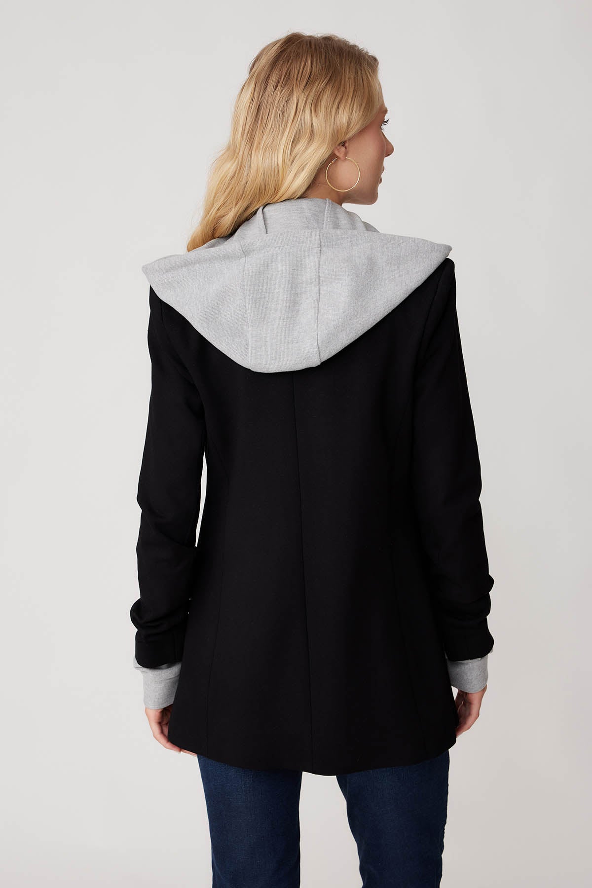 COLLAR DETAILED LONG JACKET WITH HOODIE