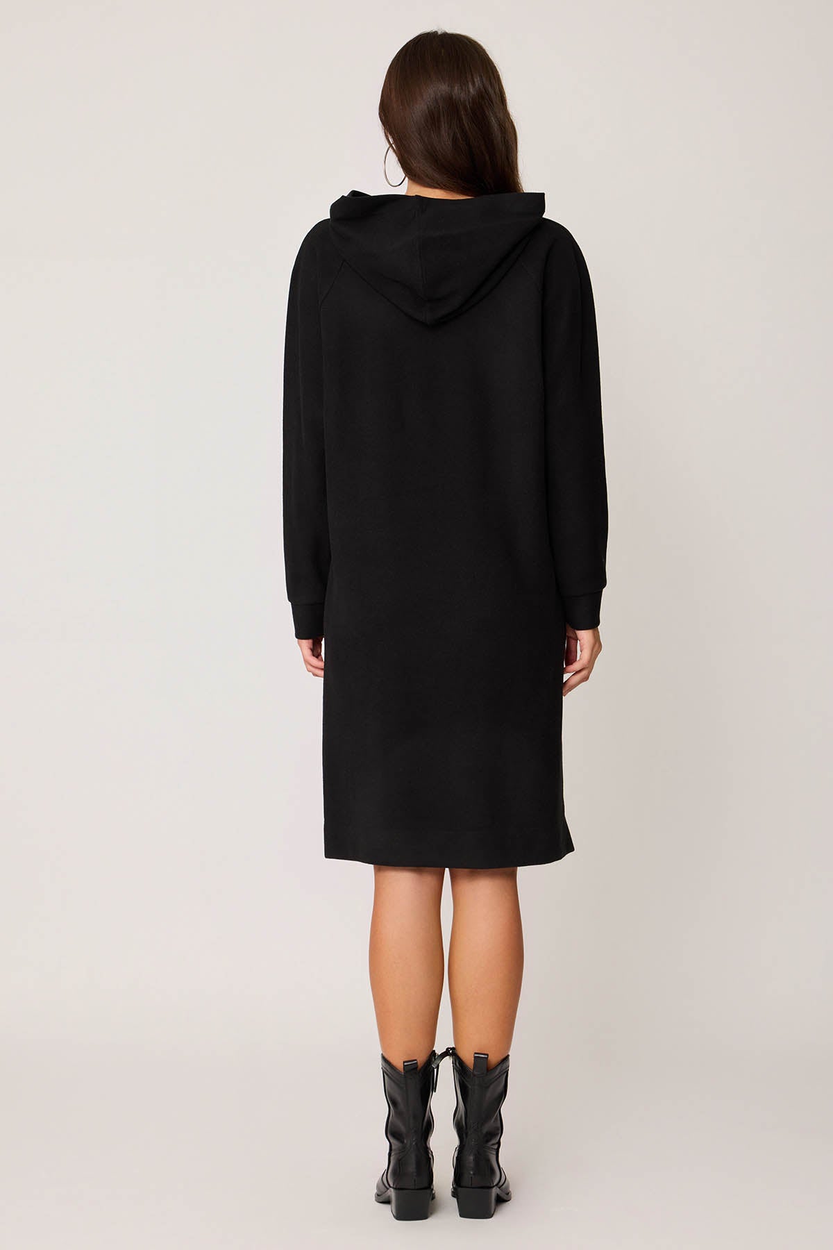 KNITTED DRESS WITH HOODED FRONT POCKET