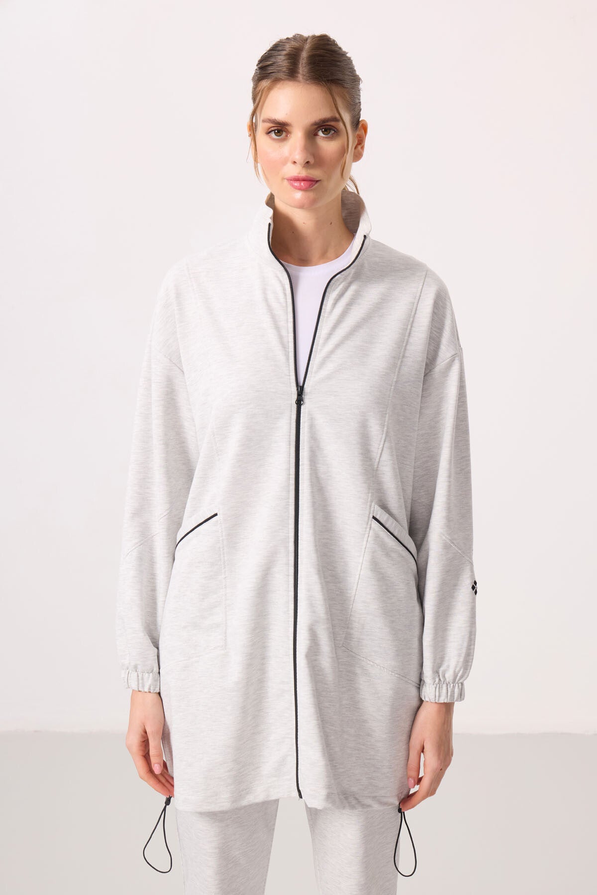 Dark Brown High Neck Zippered Comfort Fit Women's Tracksuit Tunic Set - 95345