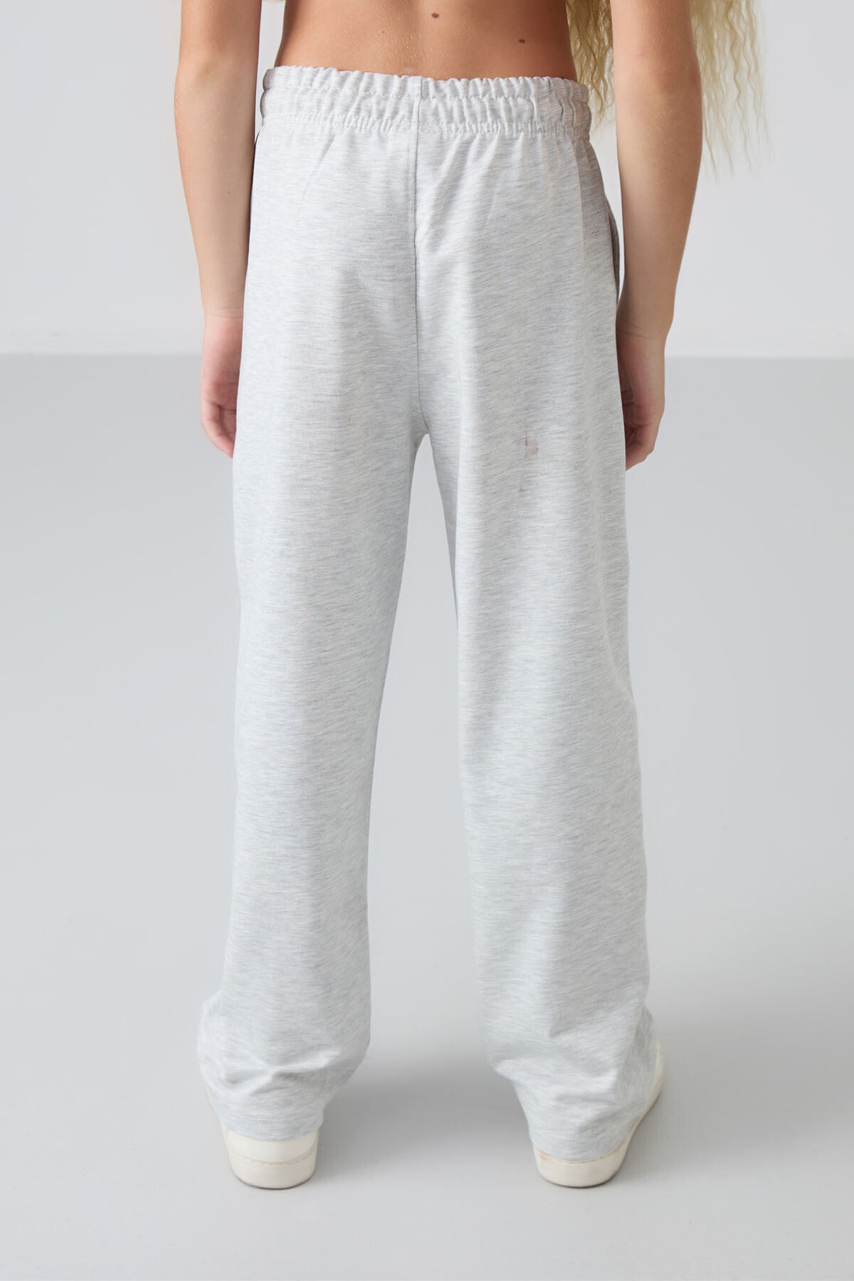 Ice Melange Striped No Sew Detailed Wide Leg Girls' Tracksuit Bottom -75144