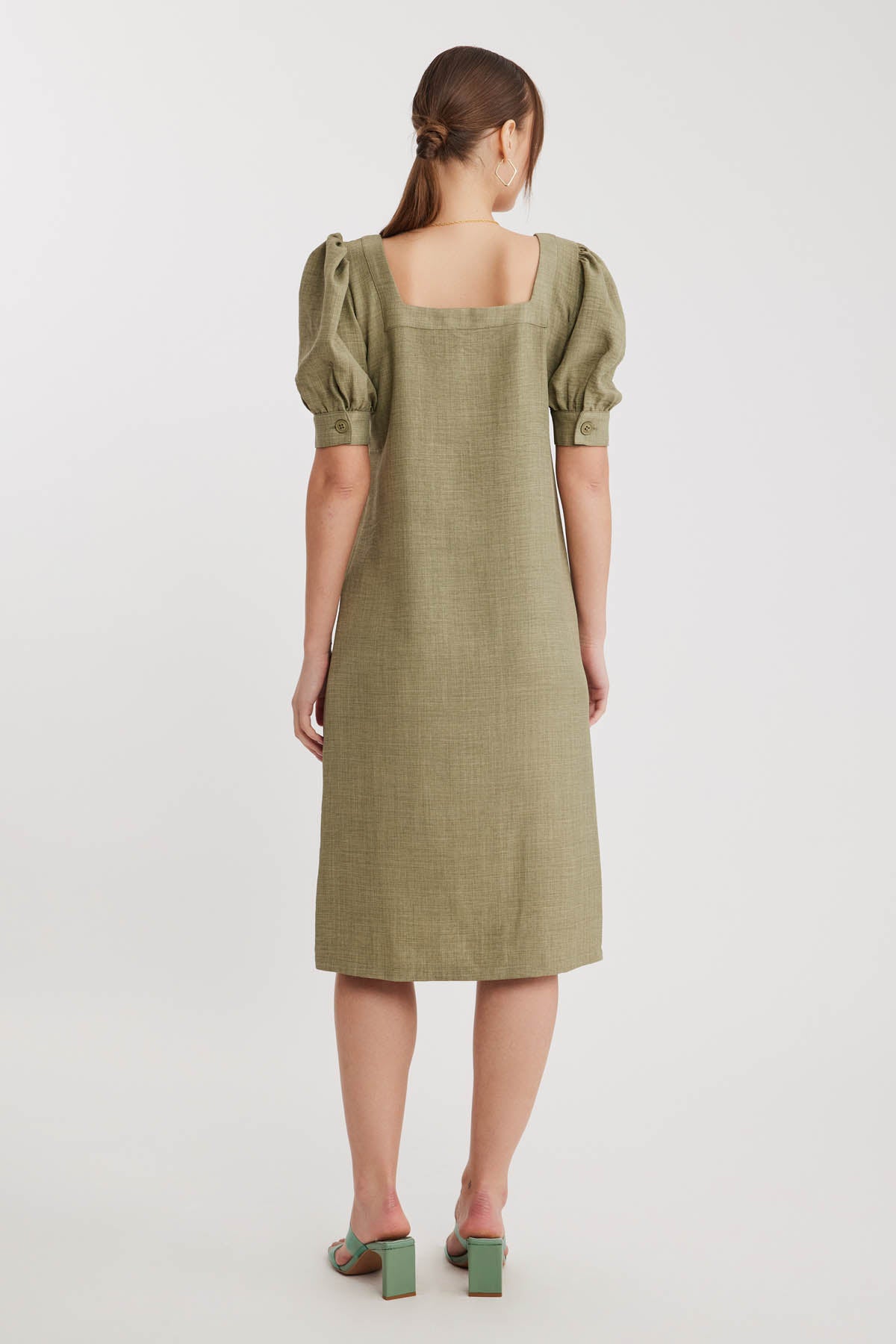 SHORT SLEEVE DRESS WITH SQUARE COLLAR FRONT BUTTON