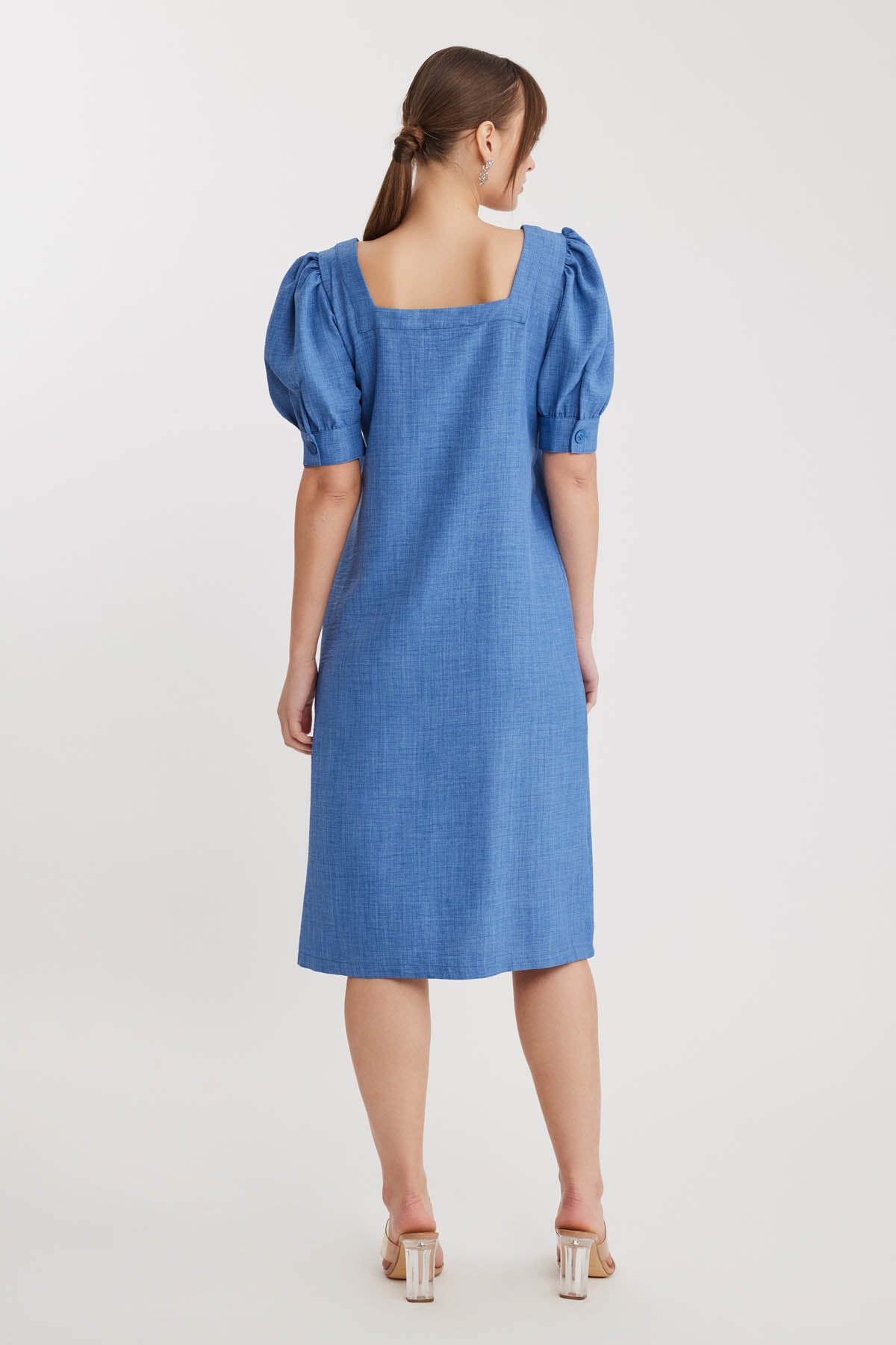 SHORT SLEEVE DRESS WITH SQUARE COLLAR FRONT BUTTON