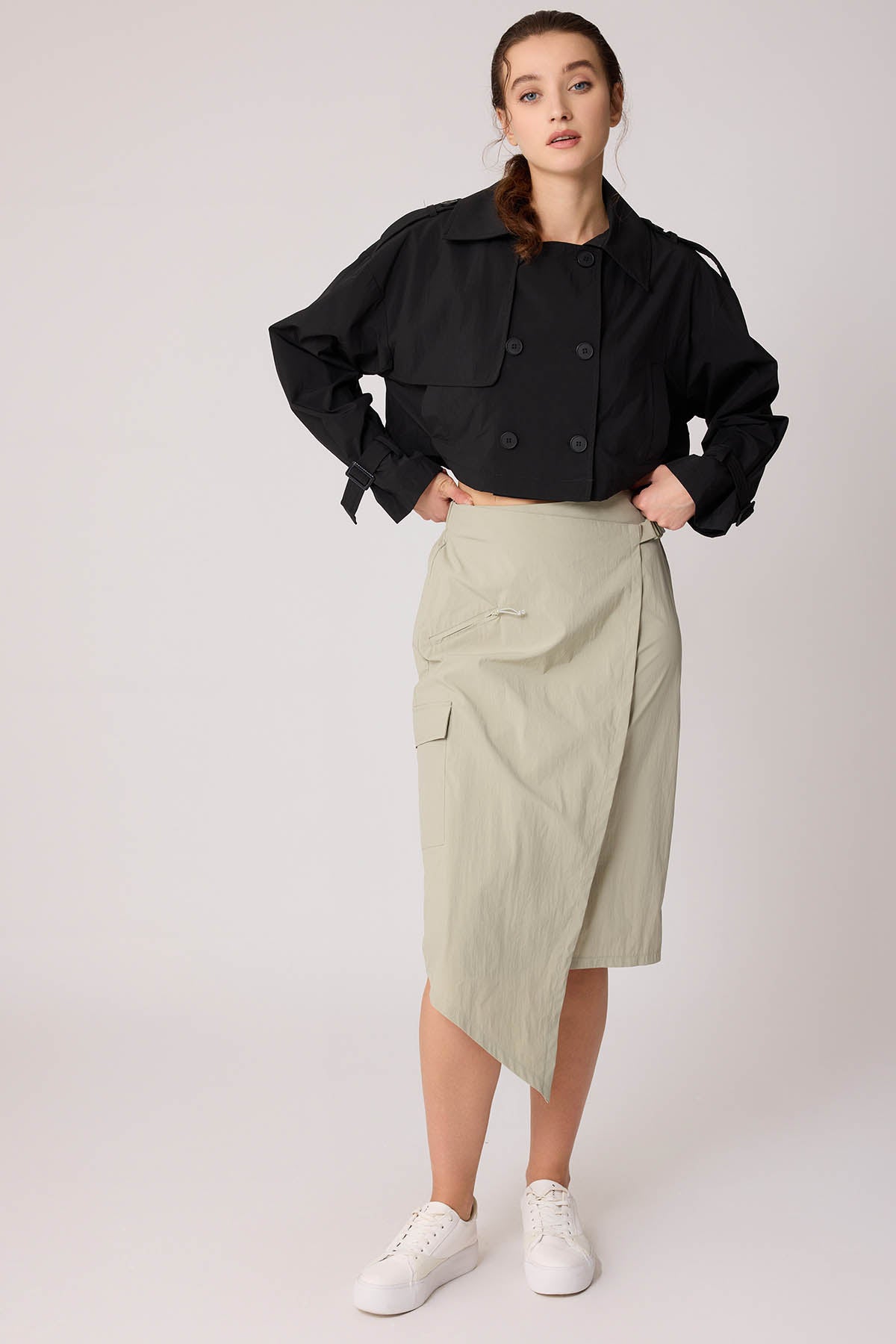 CARGO POCKET PARACHUTE FABRIC SKIRT WITH ELASTANE WAIST