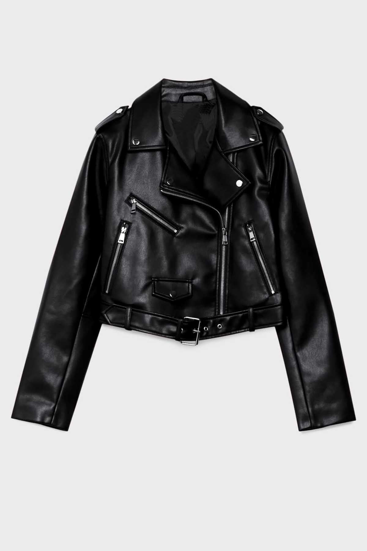 FAUX LEATHER BIKER JACKET WITH BELT
