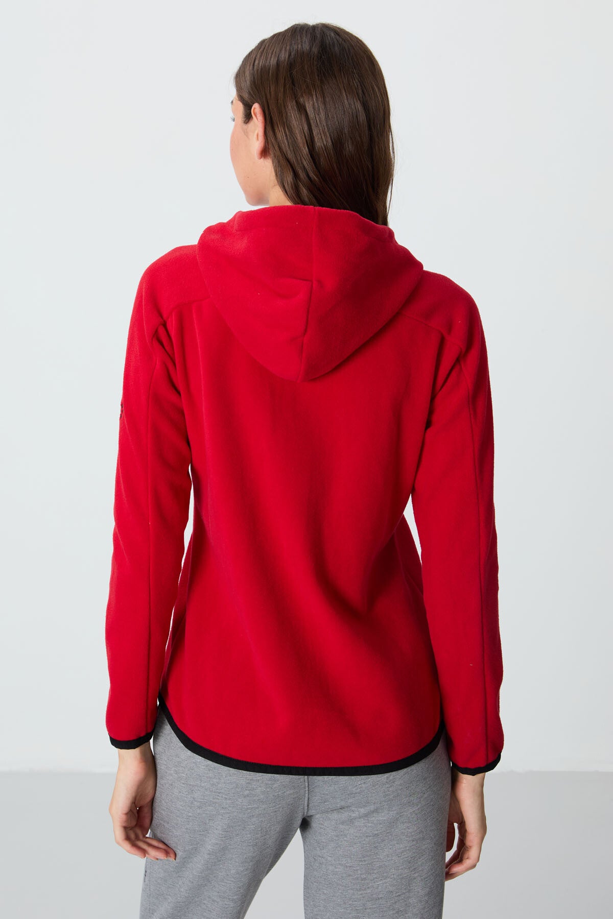 Red Thick Soft Textured Hooded Standard Fit Embroidered Fleece Women's Sweatshirt -97287