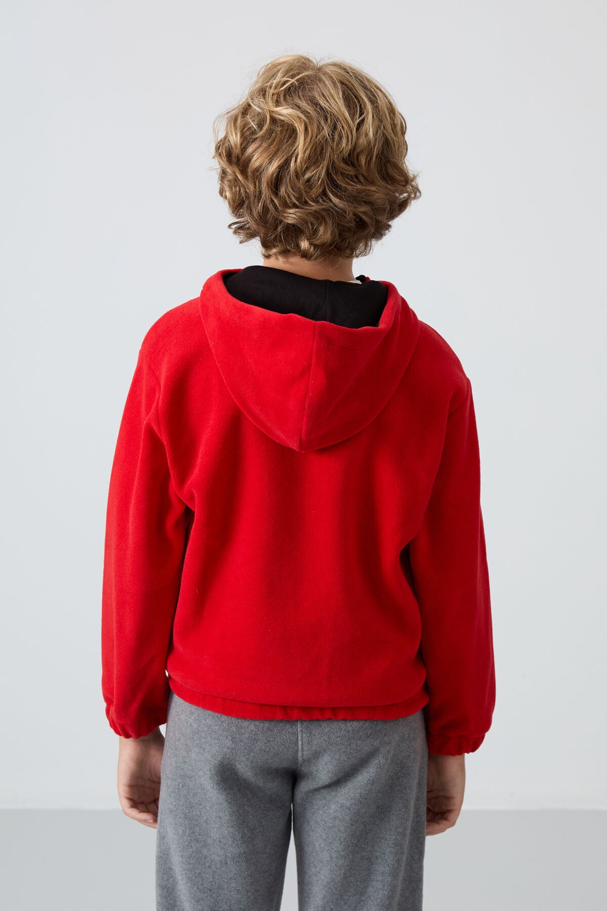 Red Thick Soft Textured Standard Fit Embroidered Fleece Boys' Sweatshirt - 11230