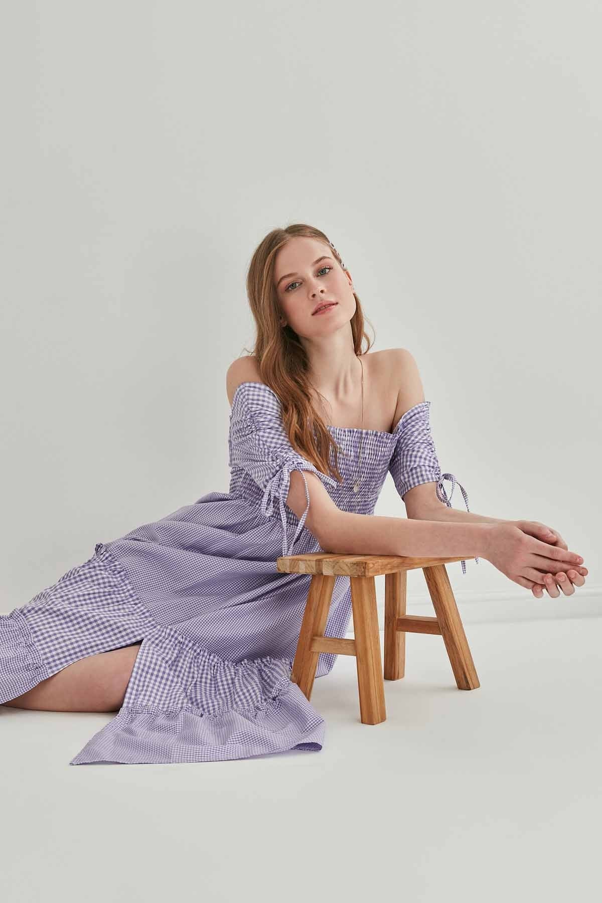 SLEEVES DRAWSTRING COILED COUNTRY DRESS