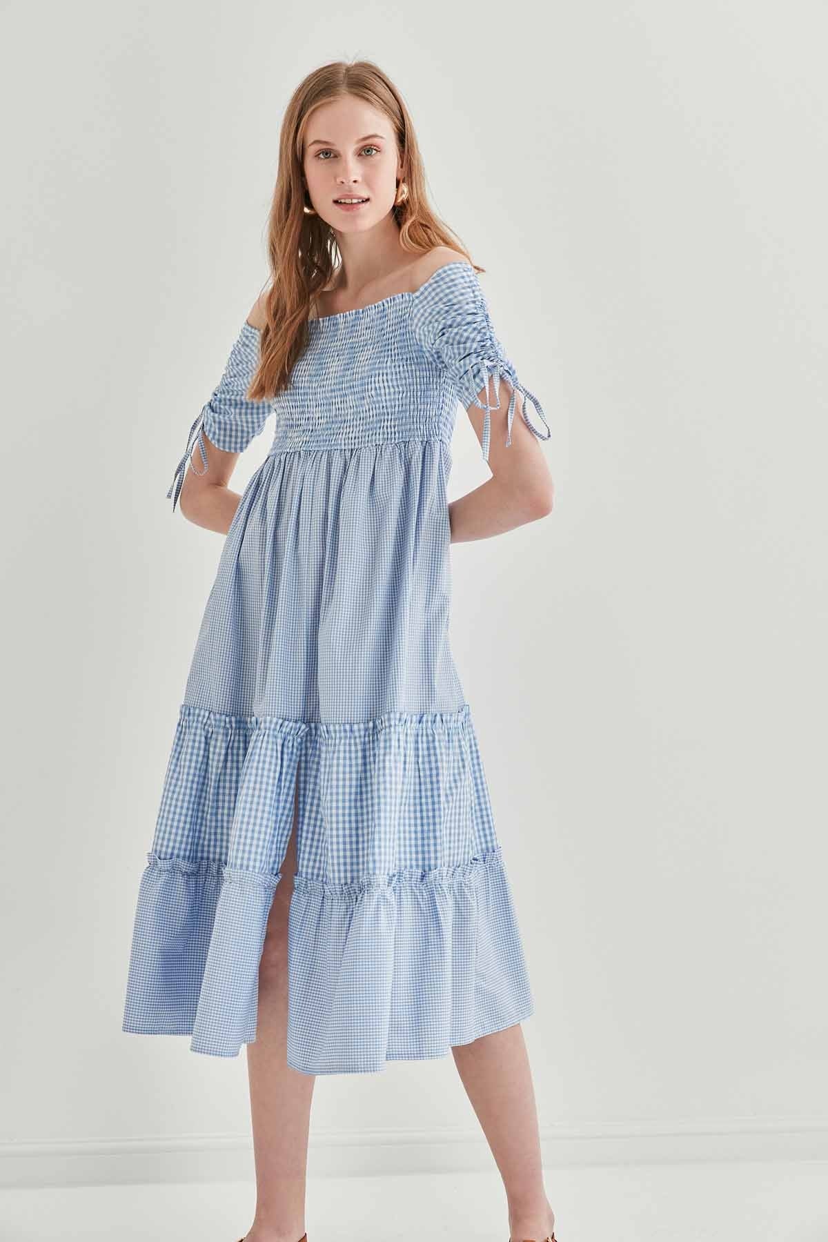 SLEEVES DRAWSTRING COILED COUNTRY DRESS