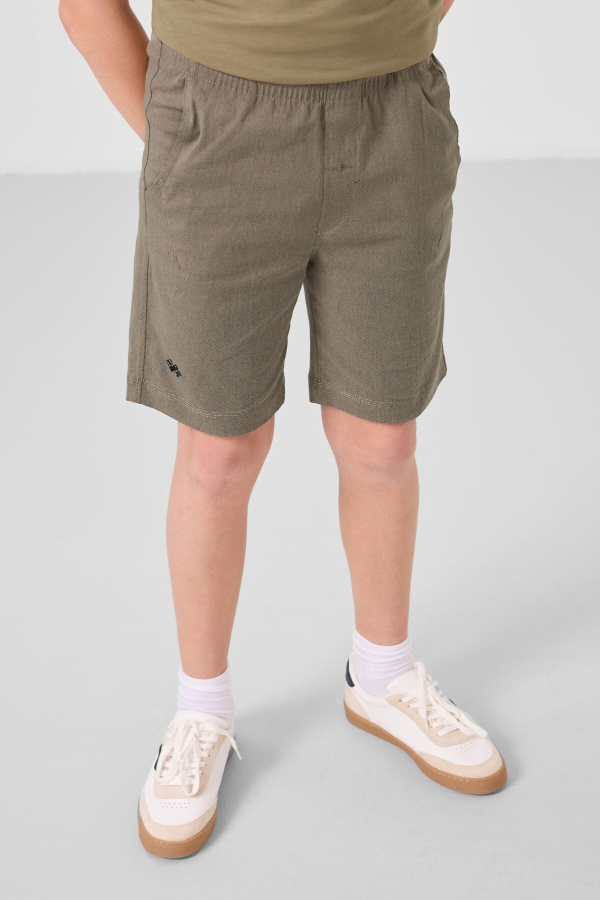 Dark beige-camel cotton oversized fit woven lightweight elastic Chino shorts set - 11277