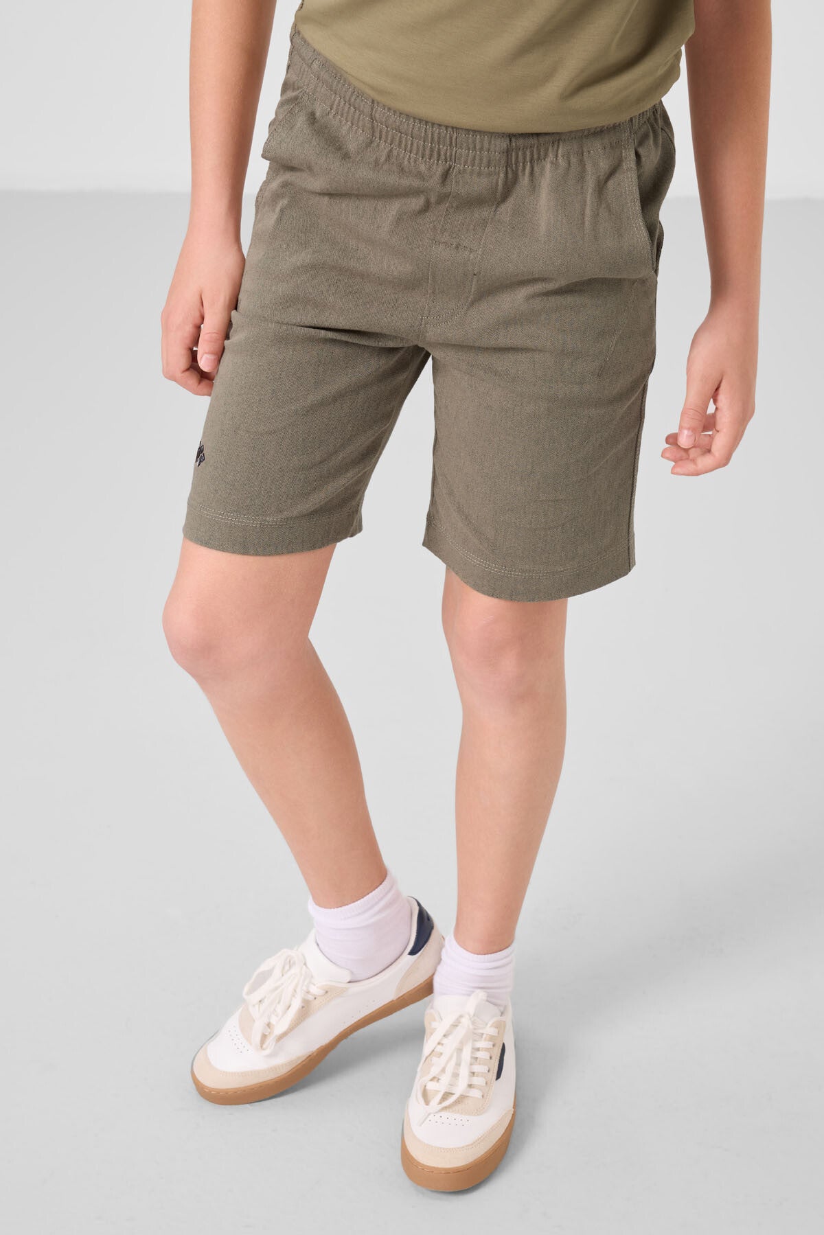 Dark beige-camel cotton oversized fit woven lightweight elastic Chino shorts set - 11277