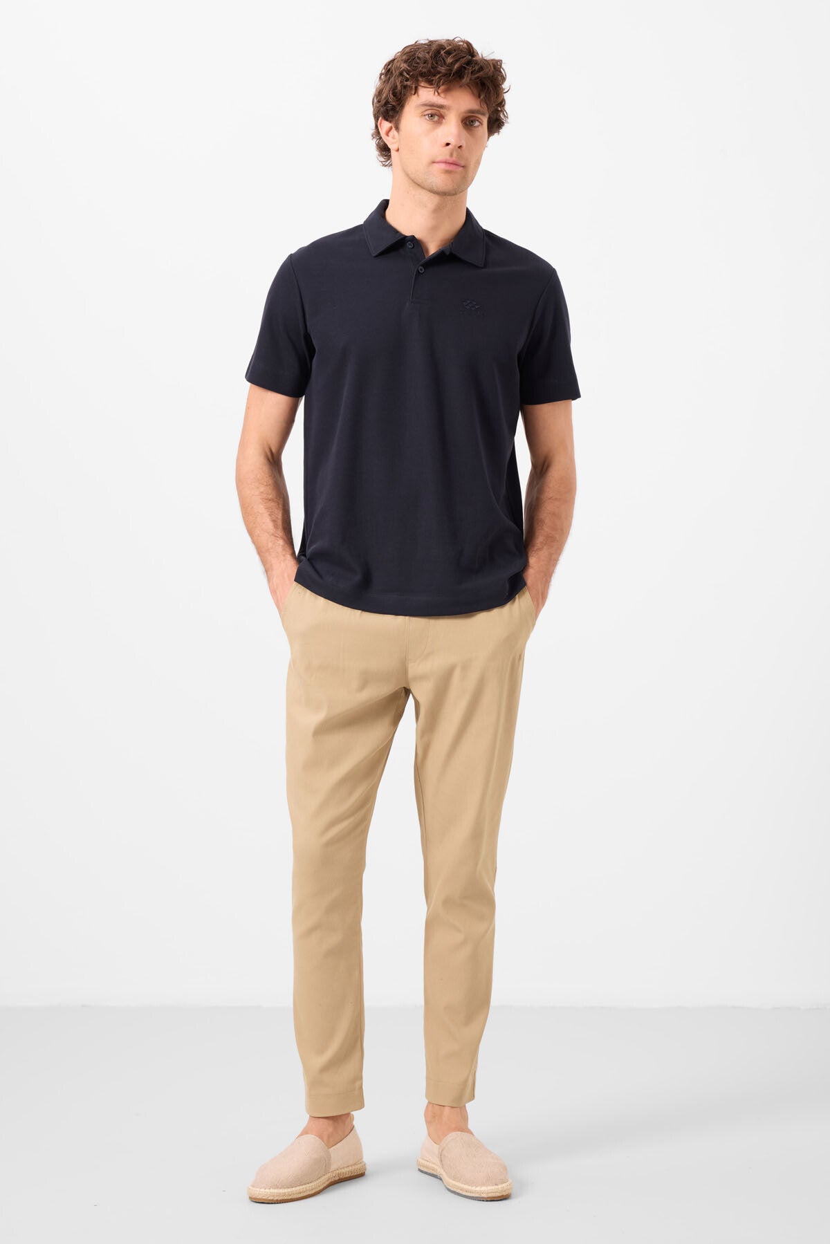 Beige Standard Fit woven lightweight elastic Chino Men's trousers - 82177