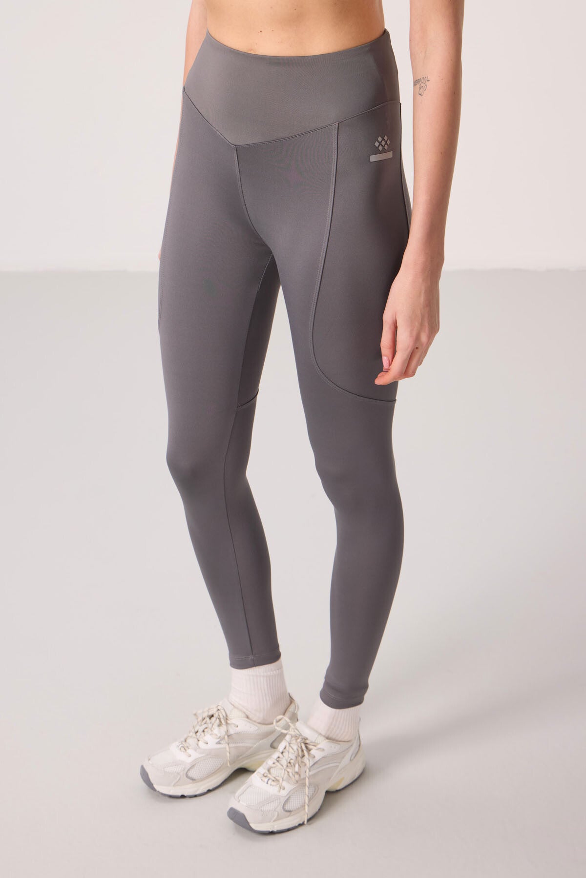 Dark Grey Polyester Standard Fit Stretch Performance Women's Tights - 94666