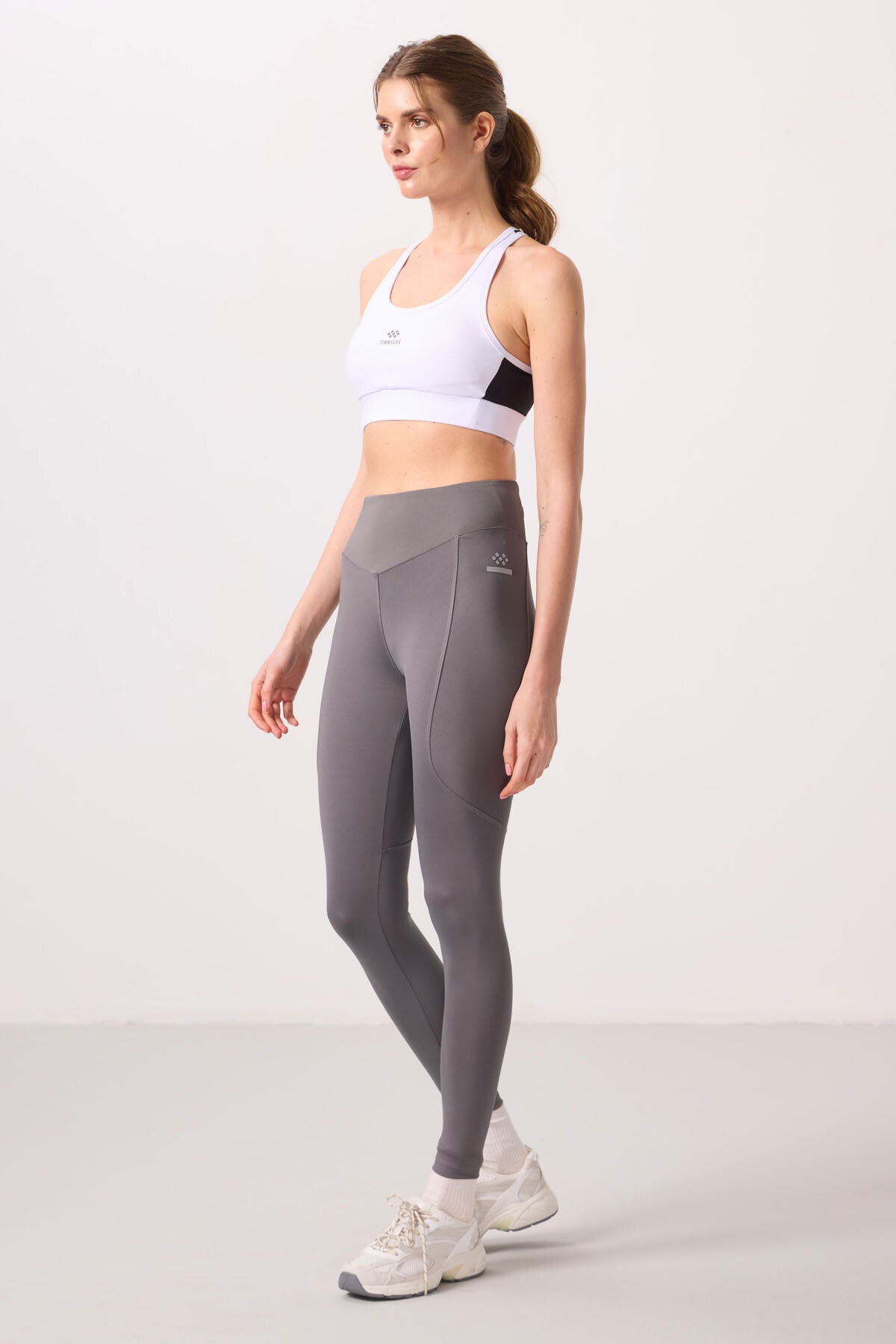 Dark Grey Polyester Standard Fit Stretch Performance Women's Tights - 94666