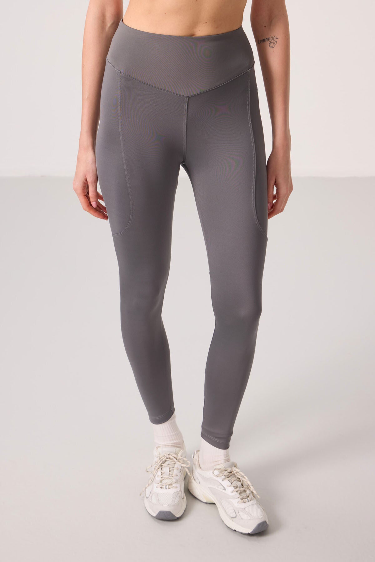 Dark Grey Polyester Standard Fit Stretch Performance Women's Tights - 94666