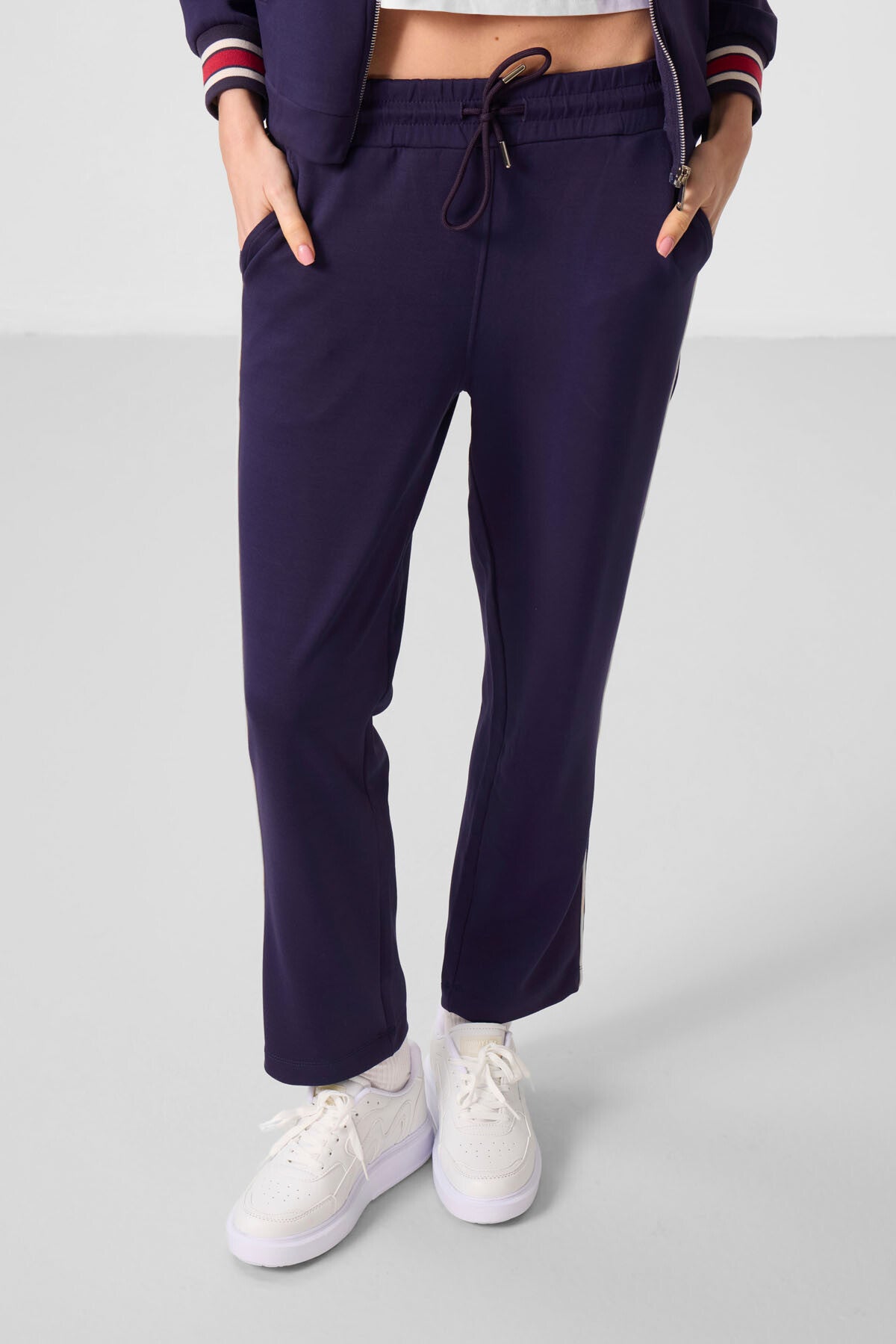 Dark Purple Soft Textured Knitted High Collar Oversize Women's Tracksuit Set - 95350