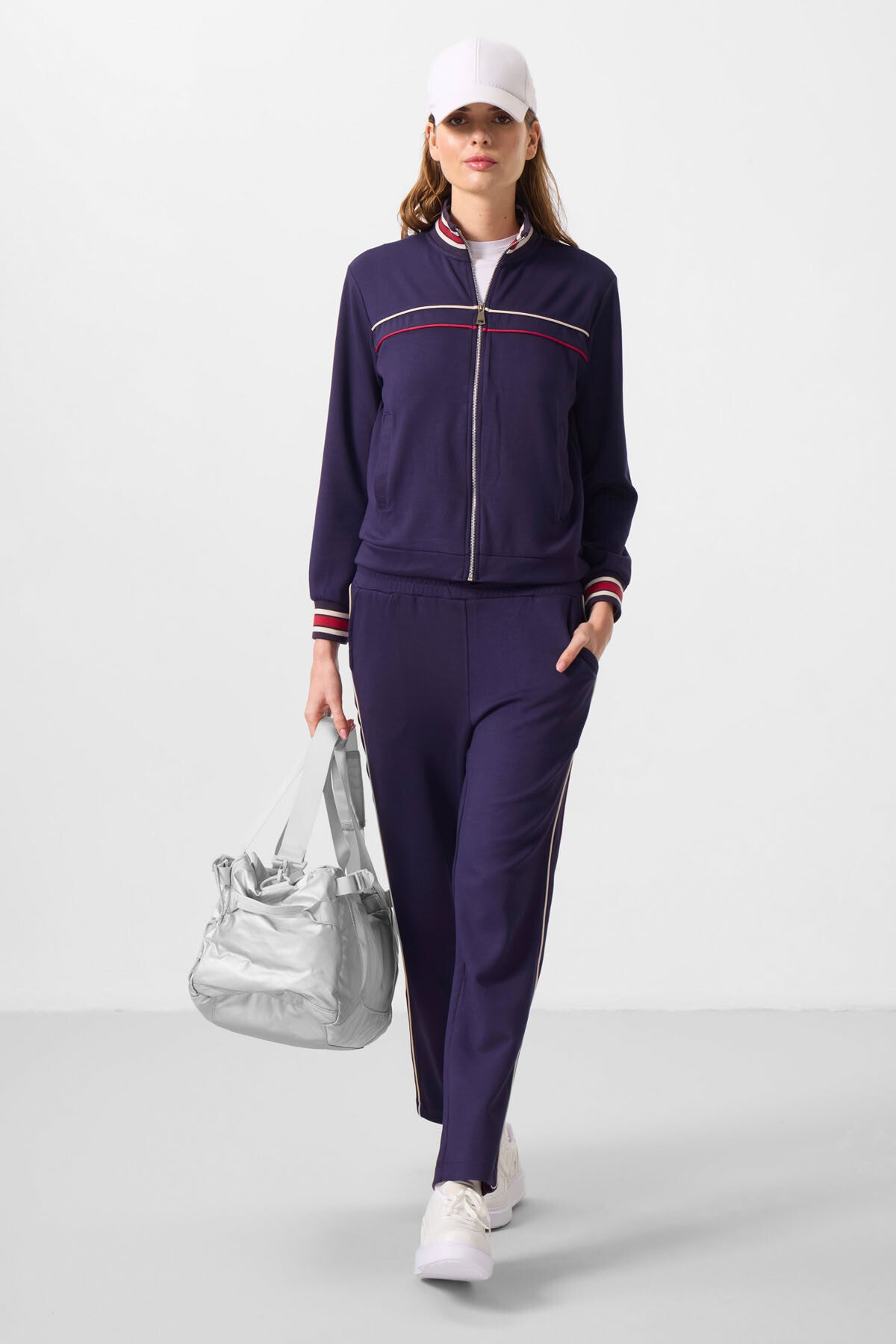 Dark Purple Soft Textured Knitted High Collar Oversize Women's Tracksuit Set - 95350