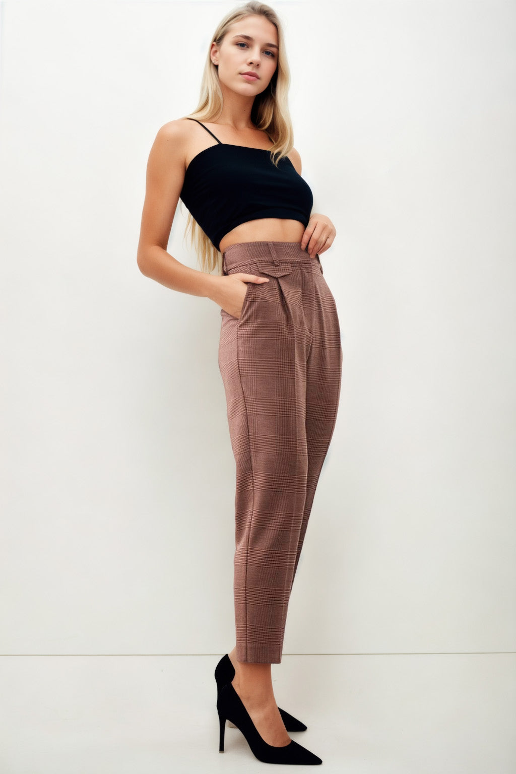 SMALL POCKET DETAILED PLAID TROUSERS