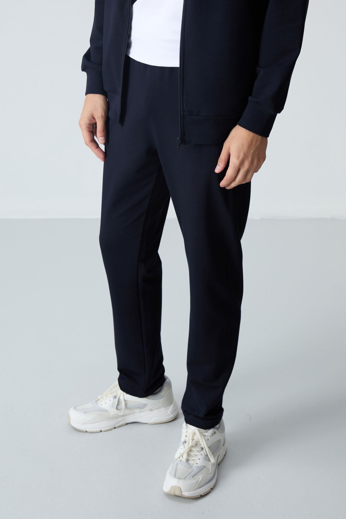 Navy Blue Cotton Thick Soft Textured Comfort Fit Basic Men's Tracksuit Set - 85260