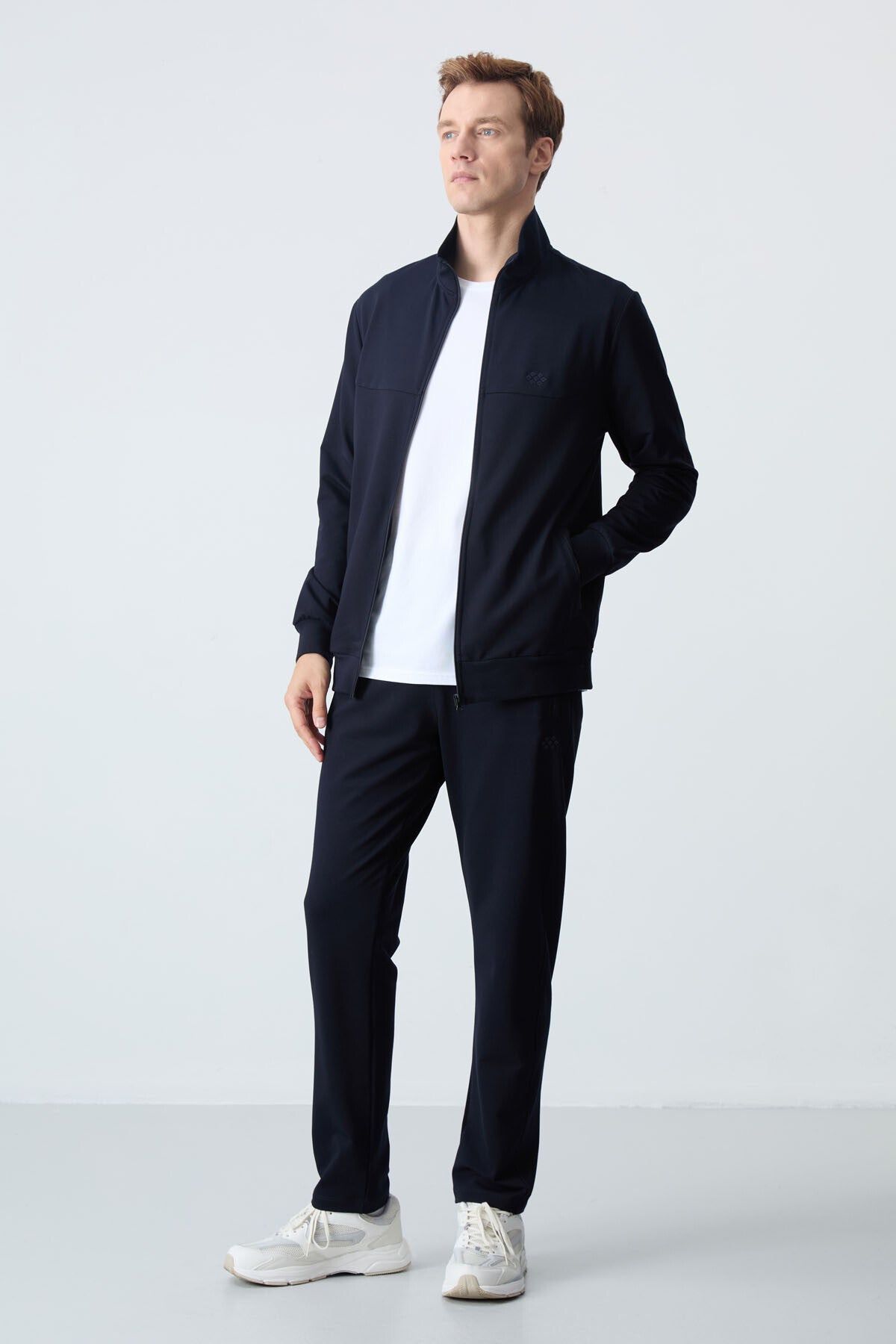 Navy Blue Cotton Thick Soft Textured Comfort Fit Basic Men's Tracksuit Set - 85260