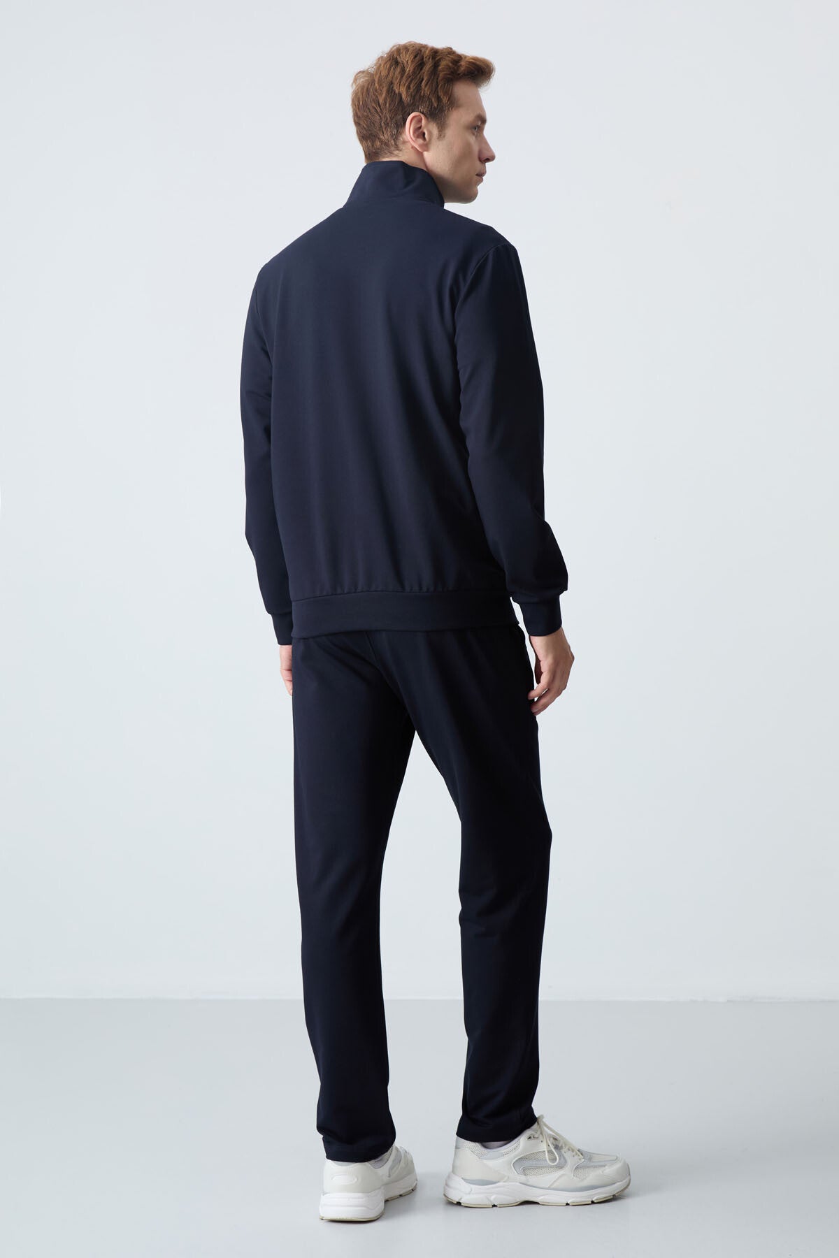 Navy Blue Cotton Thick Soft Textured Comfort Fit Basic Men's Tracksuit Set - 85260