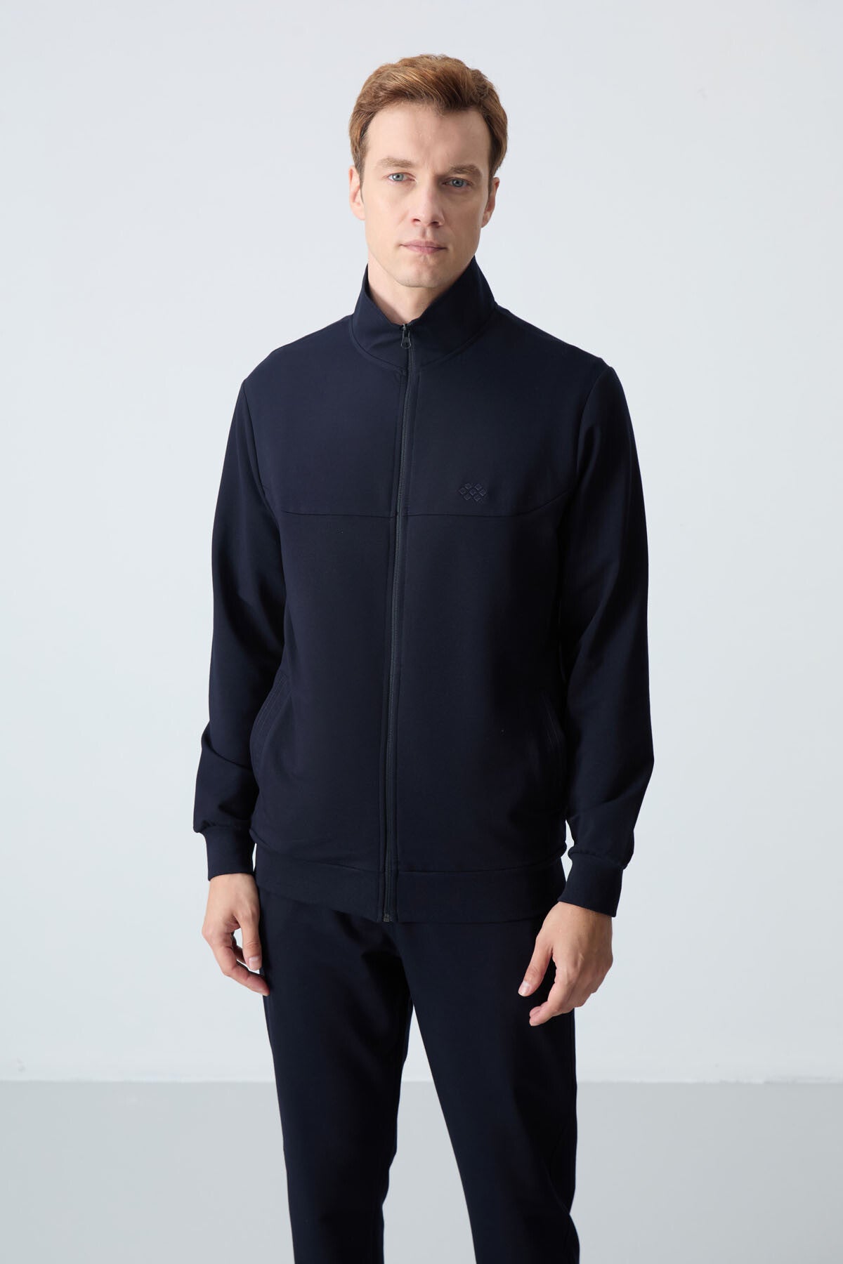 Navy Blue Cotton Thick Soft Textured Comfort Fit Basic Men's Tracksuit Set - 85260
