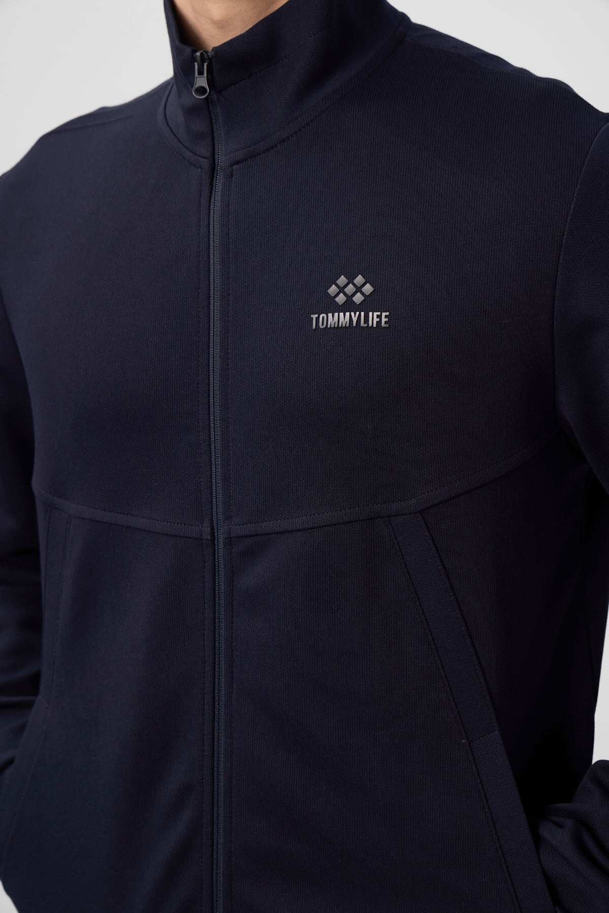 Navy Blue Textured Surface Comfortable Fit Men's Tracksuit Set - 85273