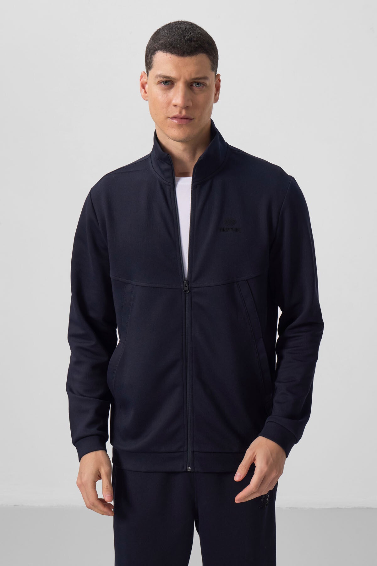 Navy Blue Textured Surface Comfortable Fit Men's Tracksuit Set - 85273