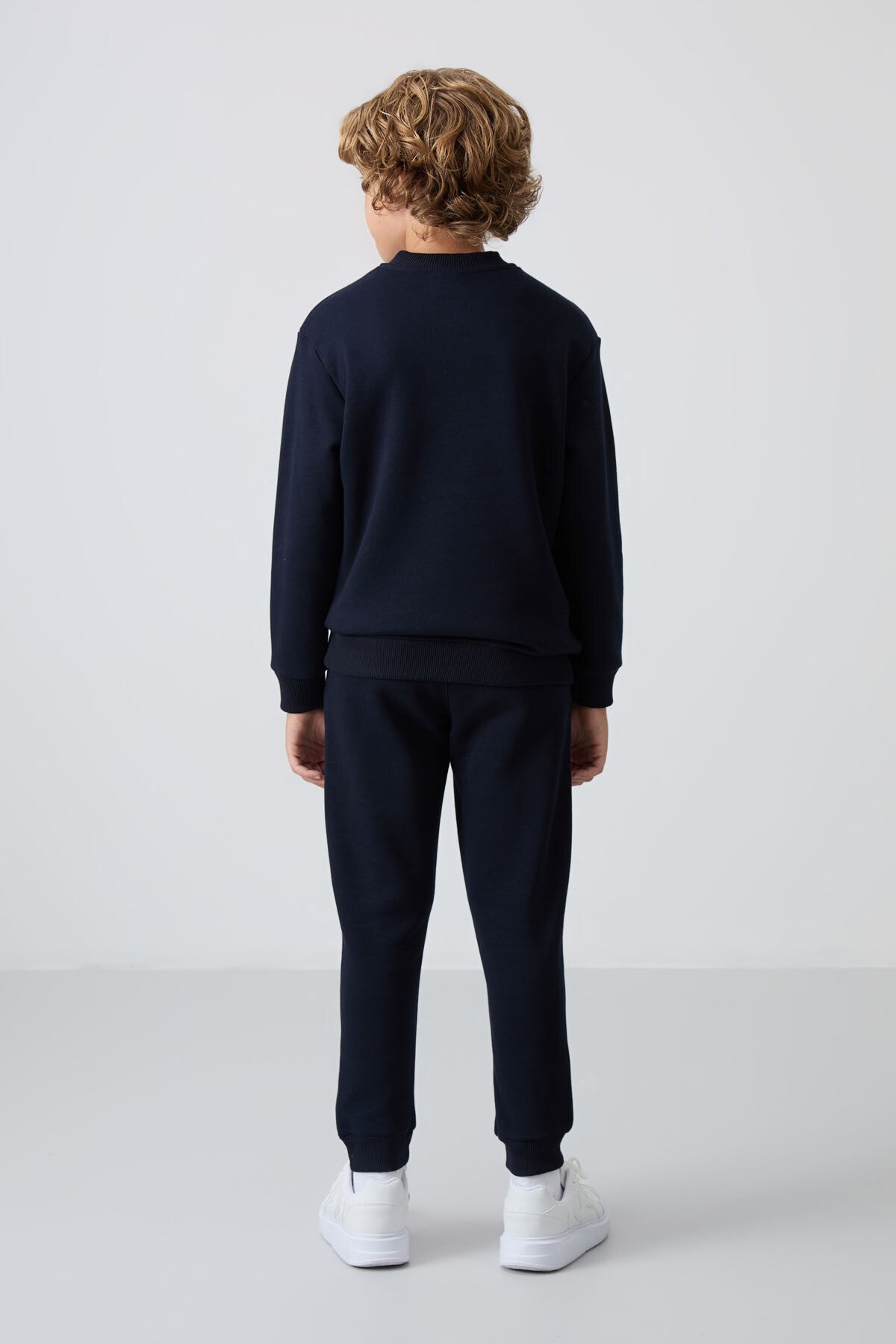 Navy Blue Cotton Thick Fleece-Lined Soft Textured Standard Fit Printed Boys' Tracksuit Set - 11253