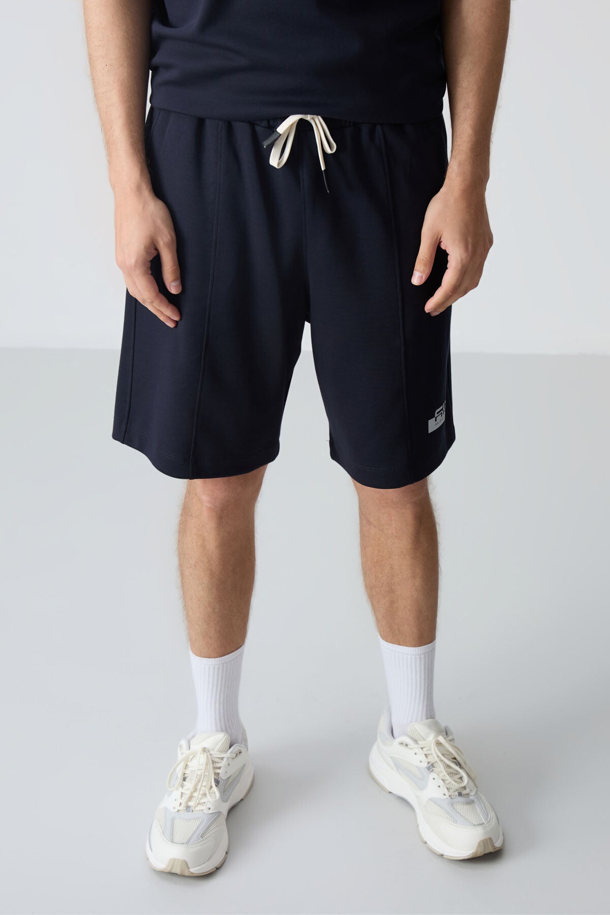 Navy Blue Cotton Thick Soft Textured Oversize Fit Basic Men's Shorts Set - 85259