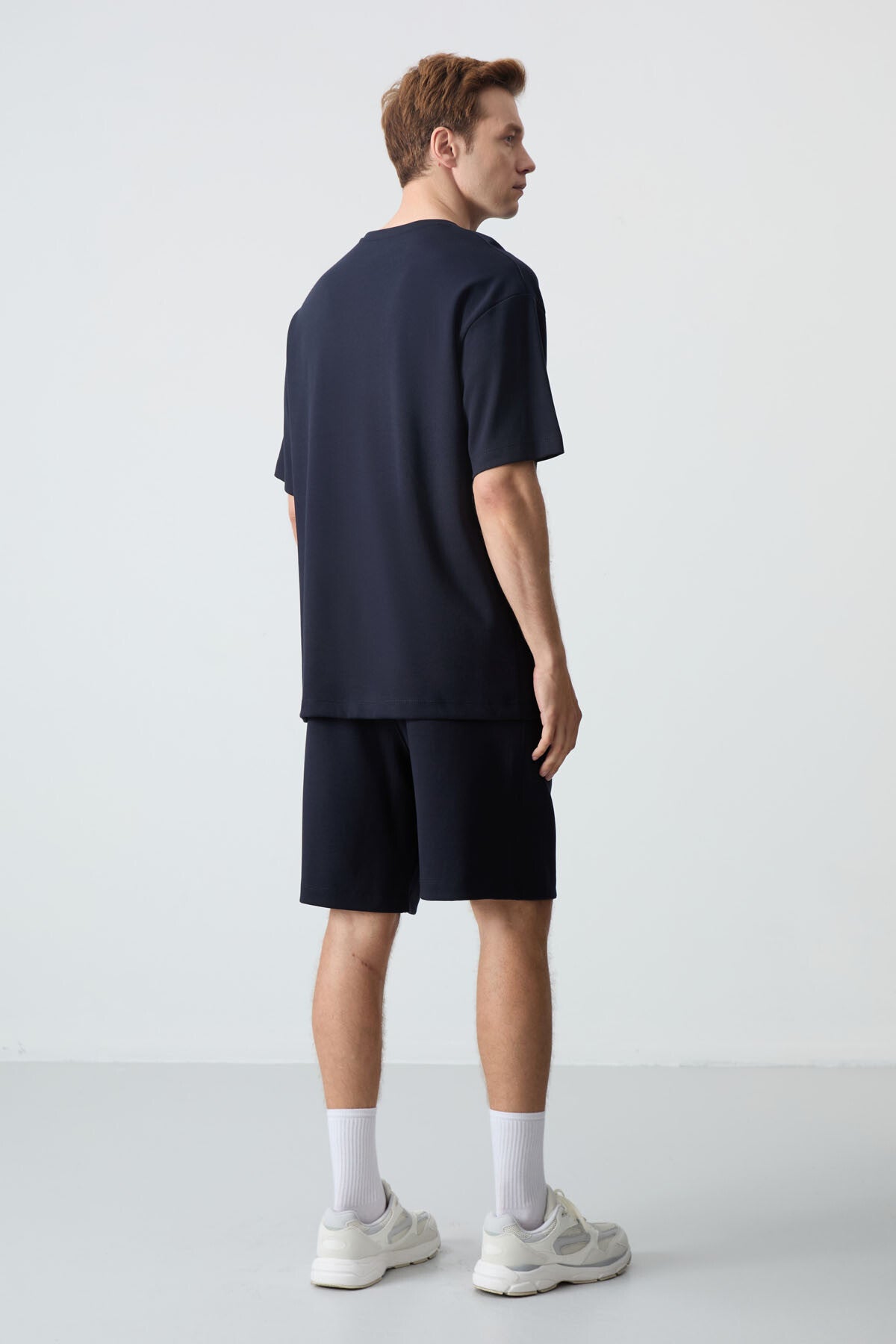 Navy Blue Cotton Thick Soft Textured Oversize Fit Basic Men's Shorts Set - 85259