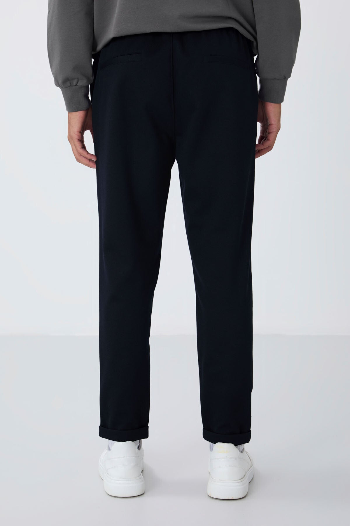 Navy Blue Textured Surface Standard Fit Men's Tracksuit Bottom - 82154