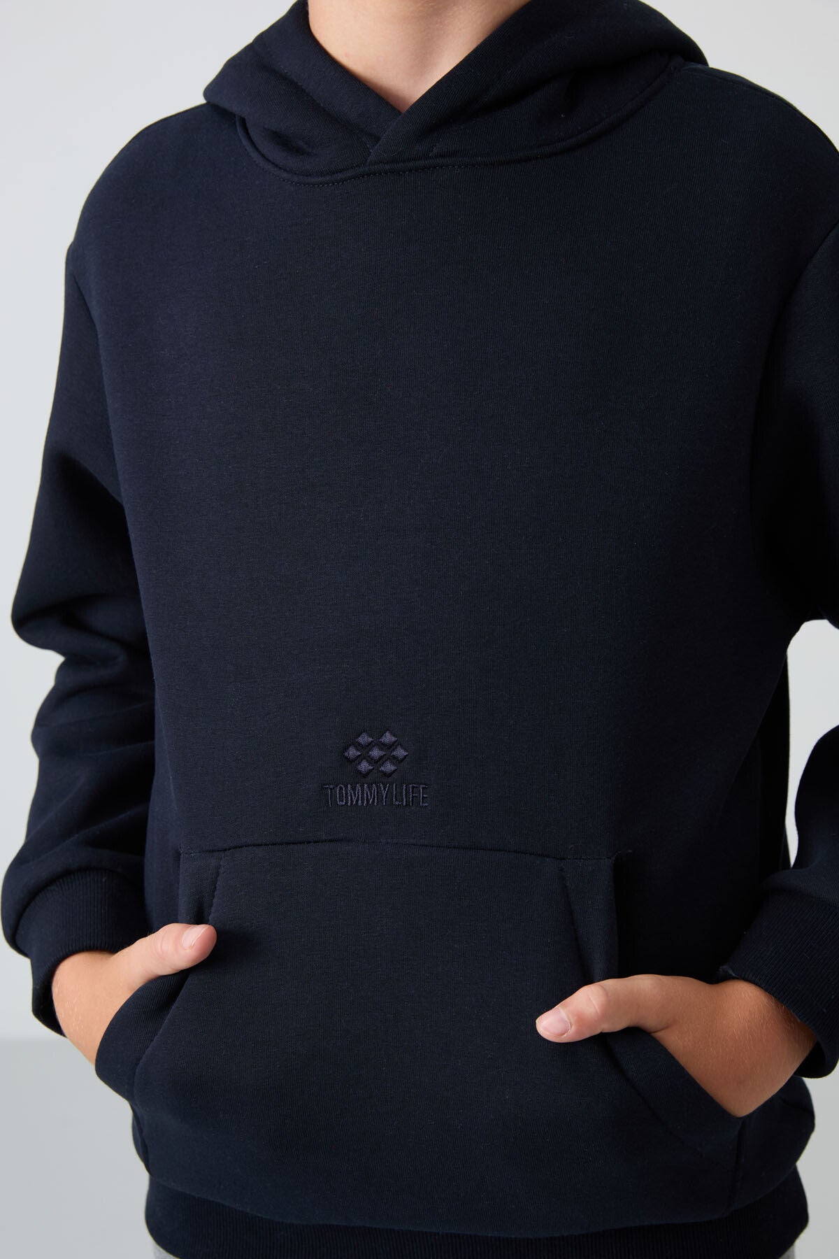 Navy Blue Cotton Thick Fleece-Lined Soft Textured Standard Fit Printed Boys' Sweatshirt - 11215