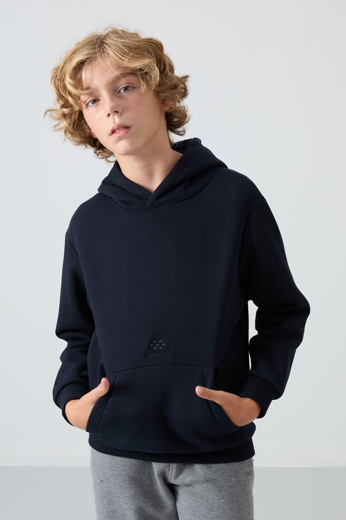 Navy Blue Cotton Thick Fleece-Lined Soft Textured Standard Fit Printed Boys' Sweatshirt - 11215