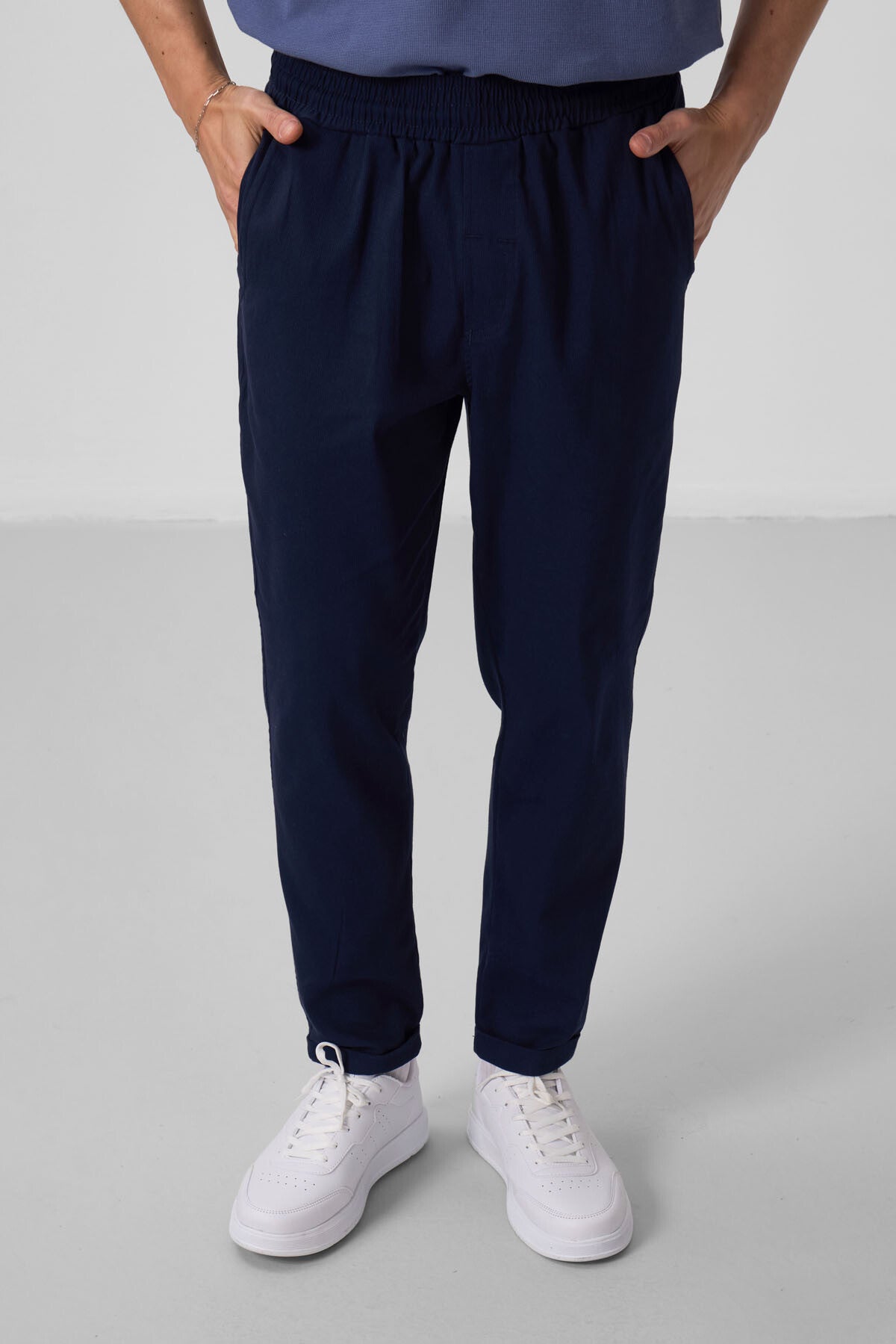 Navy Blue Standard Fit Woven Lightly Stretch Chino Men's Trousers - 82175
