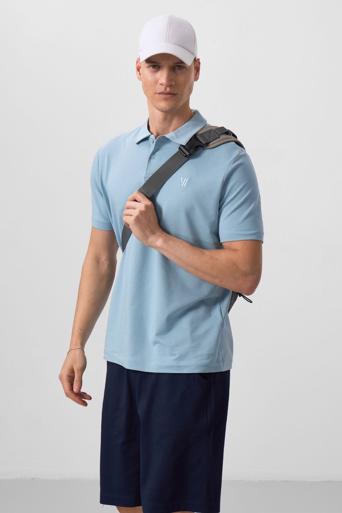 Navy Blue Standard Fit Woven Lightly Stretch Chino Men's Shorts - 81290