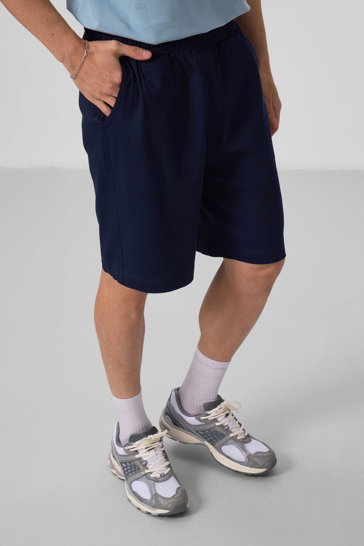 Navy Blue Standard Fit Woven Lightly Stretch Chino Men's Shorts - 81290