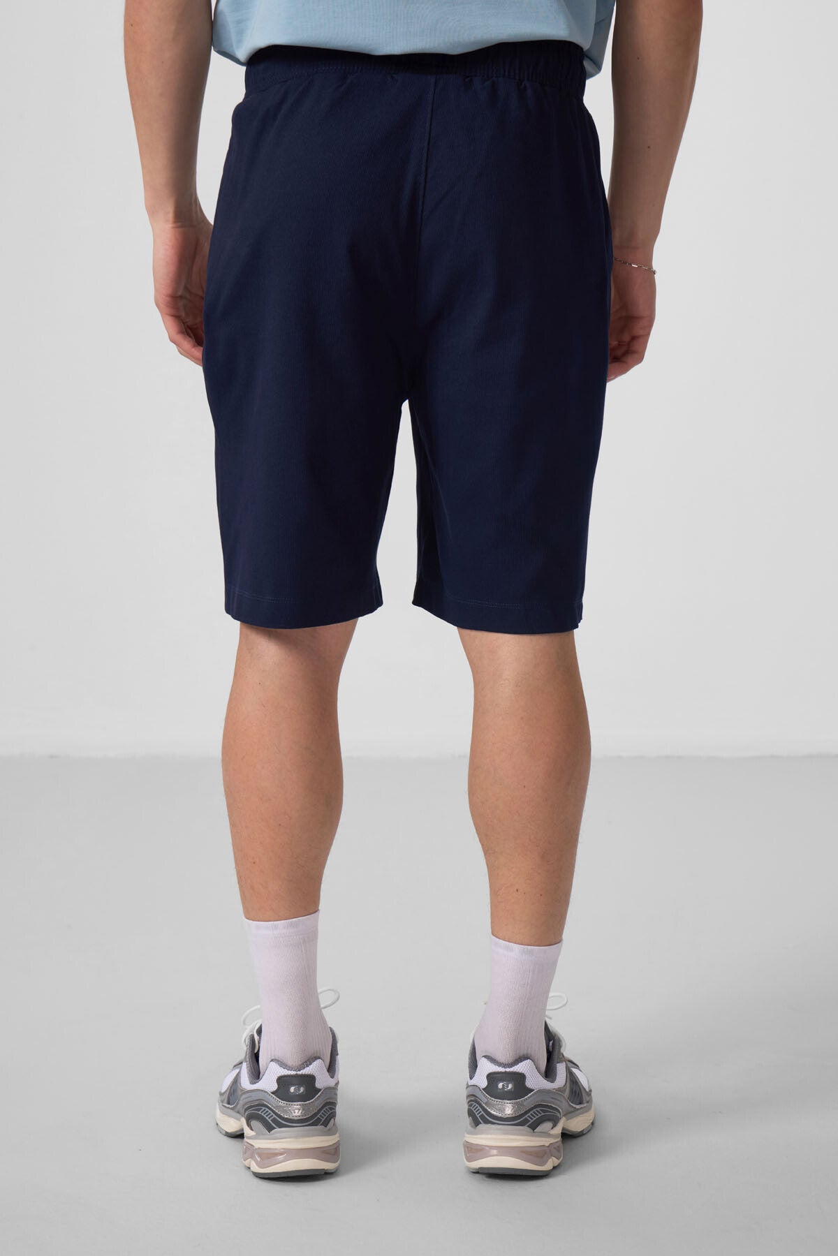 Navy Blue Standard Fit Woven Lightly Stretch Chino Men's Shorts - 81290