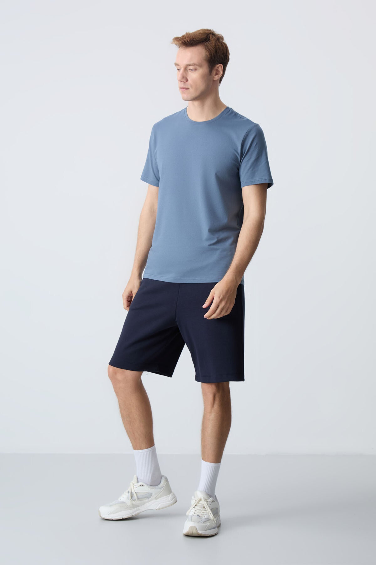 Navy Blue Cotton Thick Soft Textured Standard Fit Basic Men's Shorts - 81275