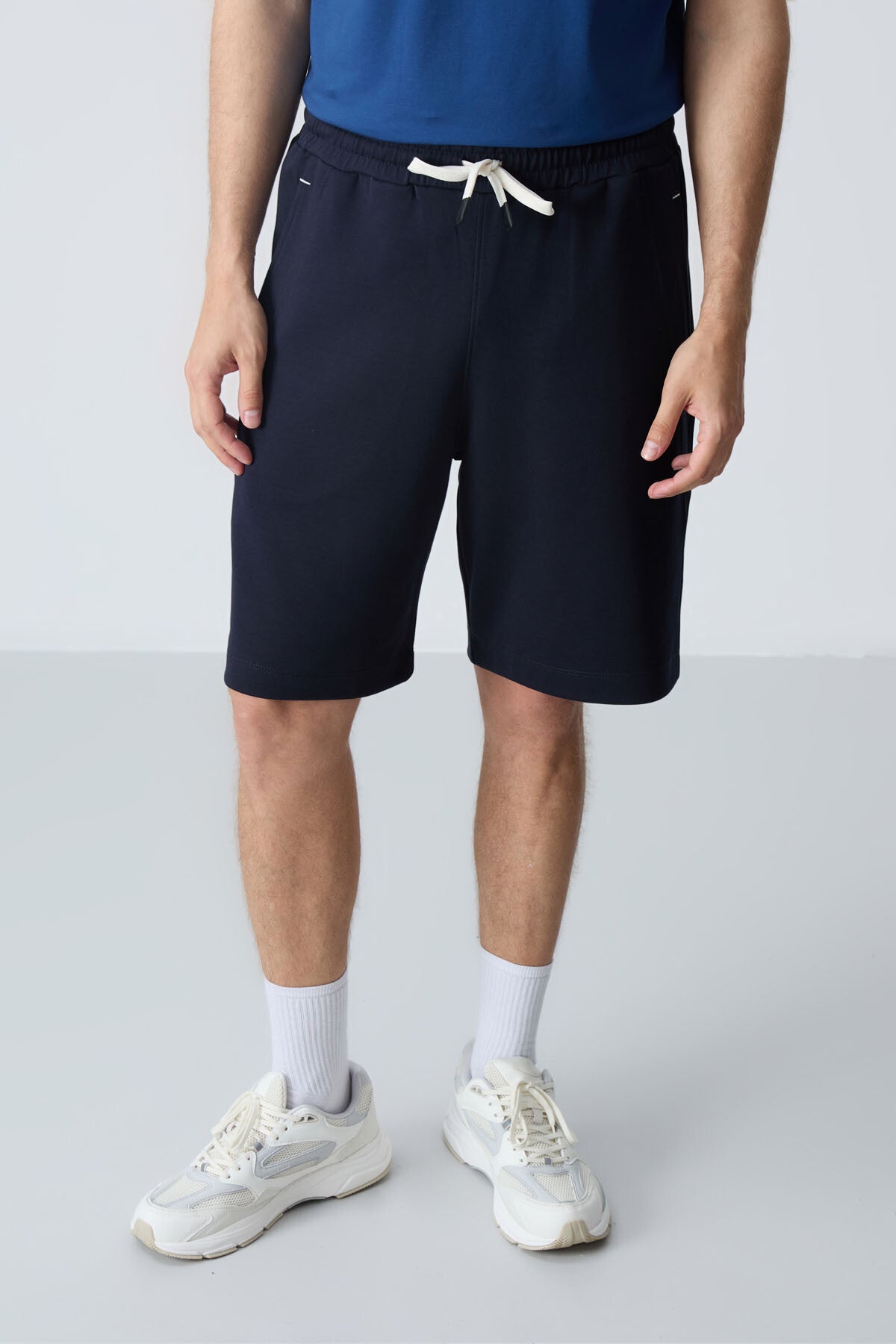 Navy Blue Cotton Thick Soft Textured Standard Fit Basic Men's Shorts - 81278