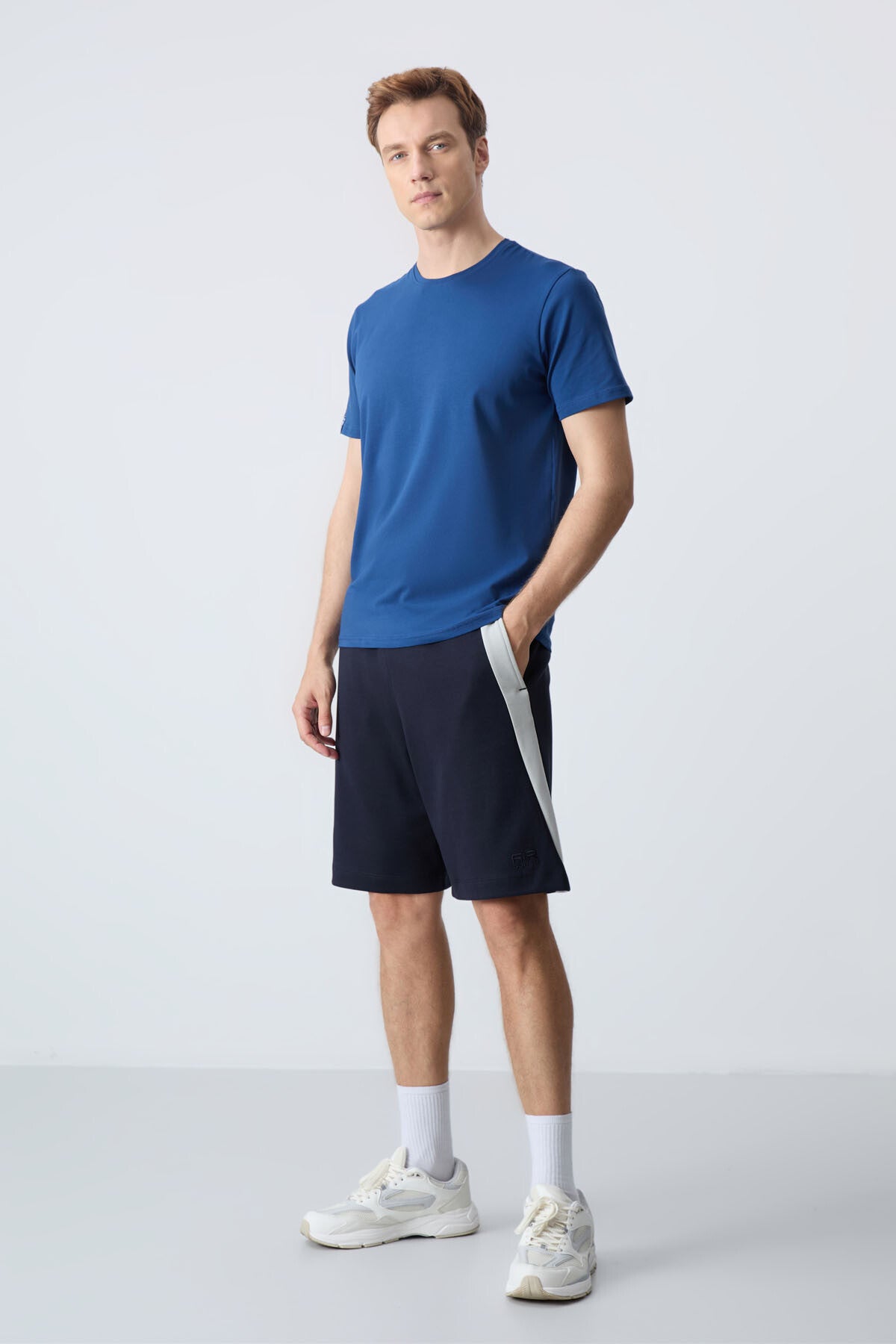 Navy Blue Cotton Thick Soft Textured Standard Fit Basic Men's Shorts - 81280