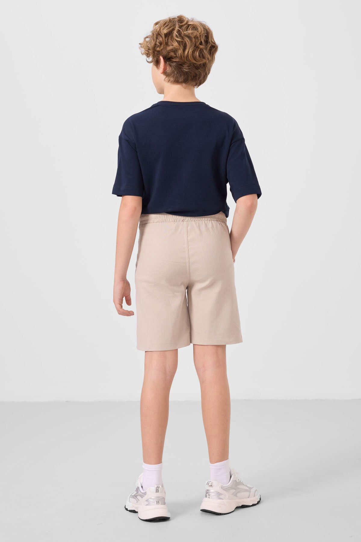 Lacivert-Stone Cotton Oversize Fit Weaving Lightweight Flexible Chino Shorts Set - 11279