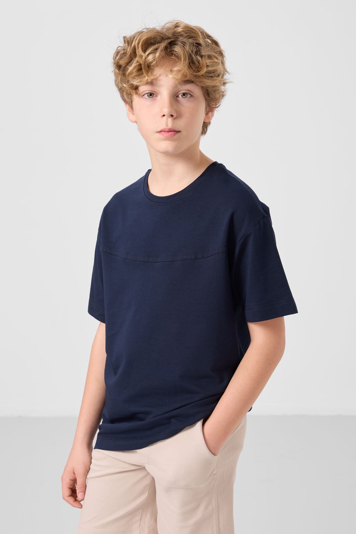 Lacivert-Stone Cotton Oversize Fit Weaving Lightweight Flexible Chino Shorts Set - 11279
