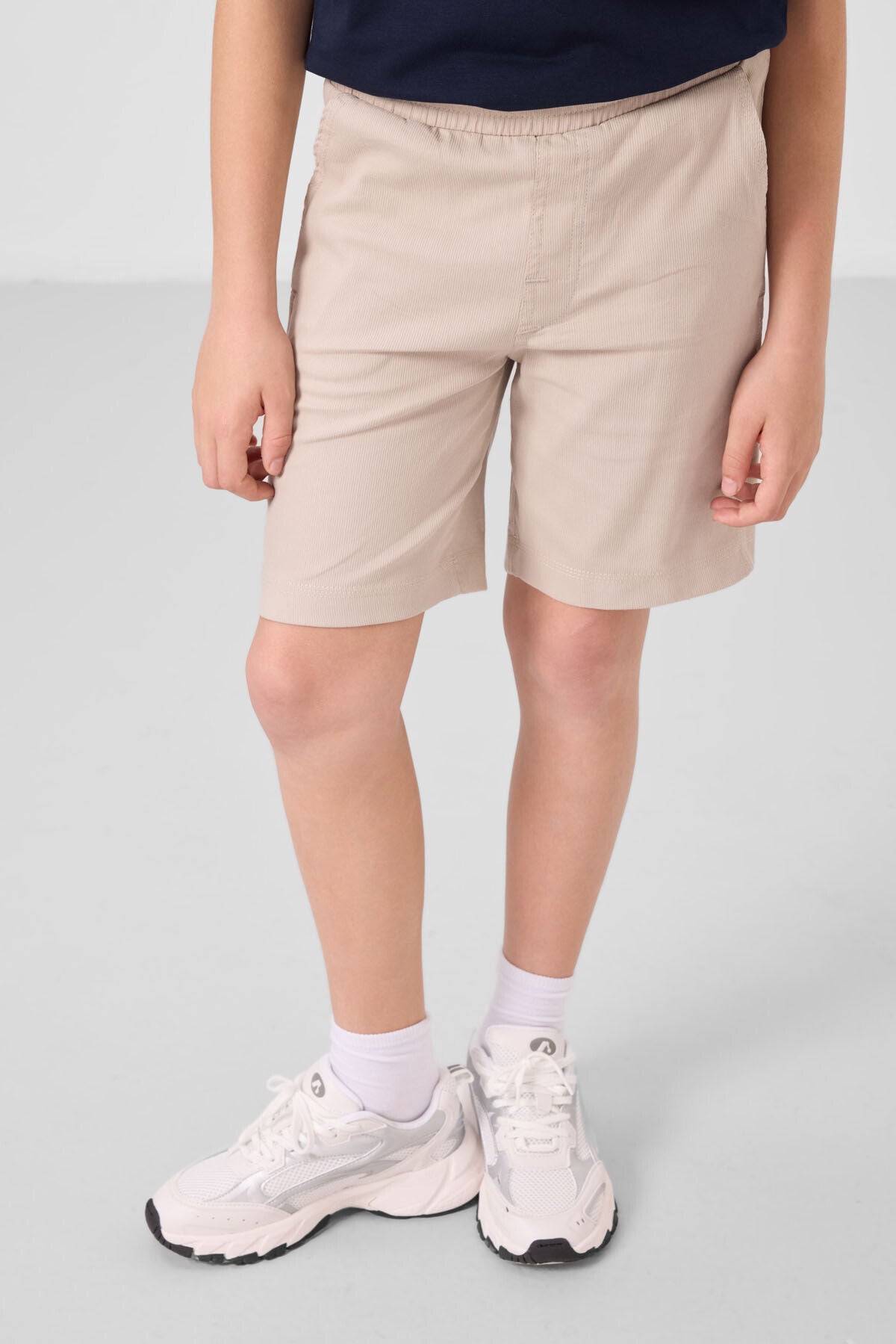 Lacivert-Stone Cotton Oversize Fit Weaving Lightweight Flexible Chino Shorts Set - 11279